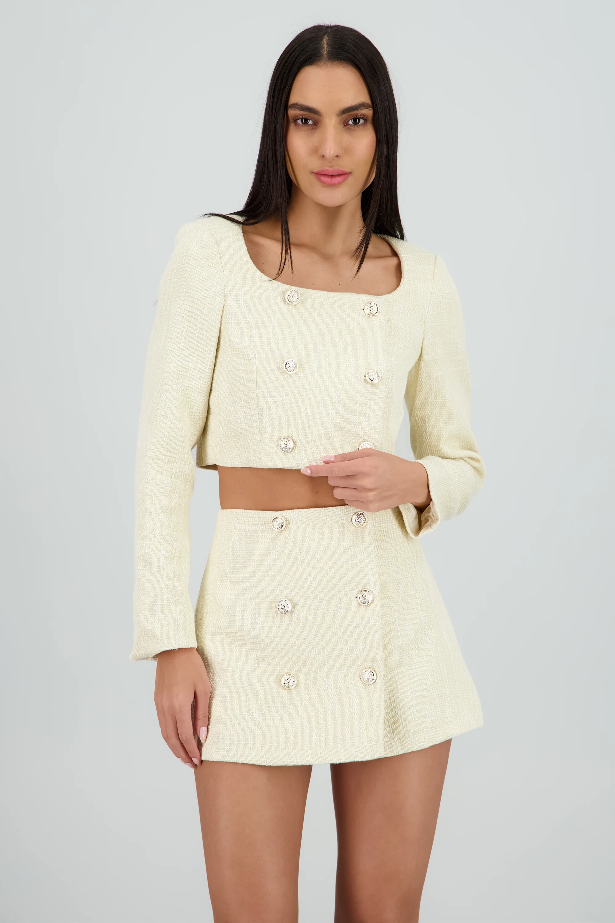 Top tweed escote cuadrado detalle botones