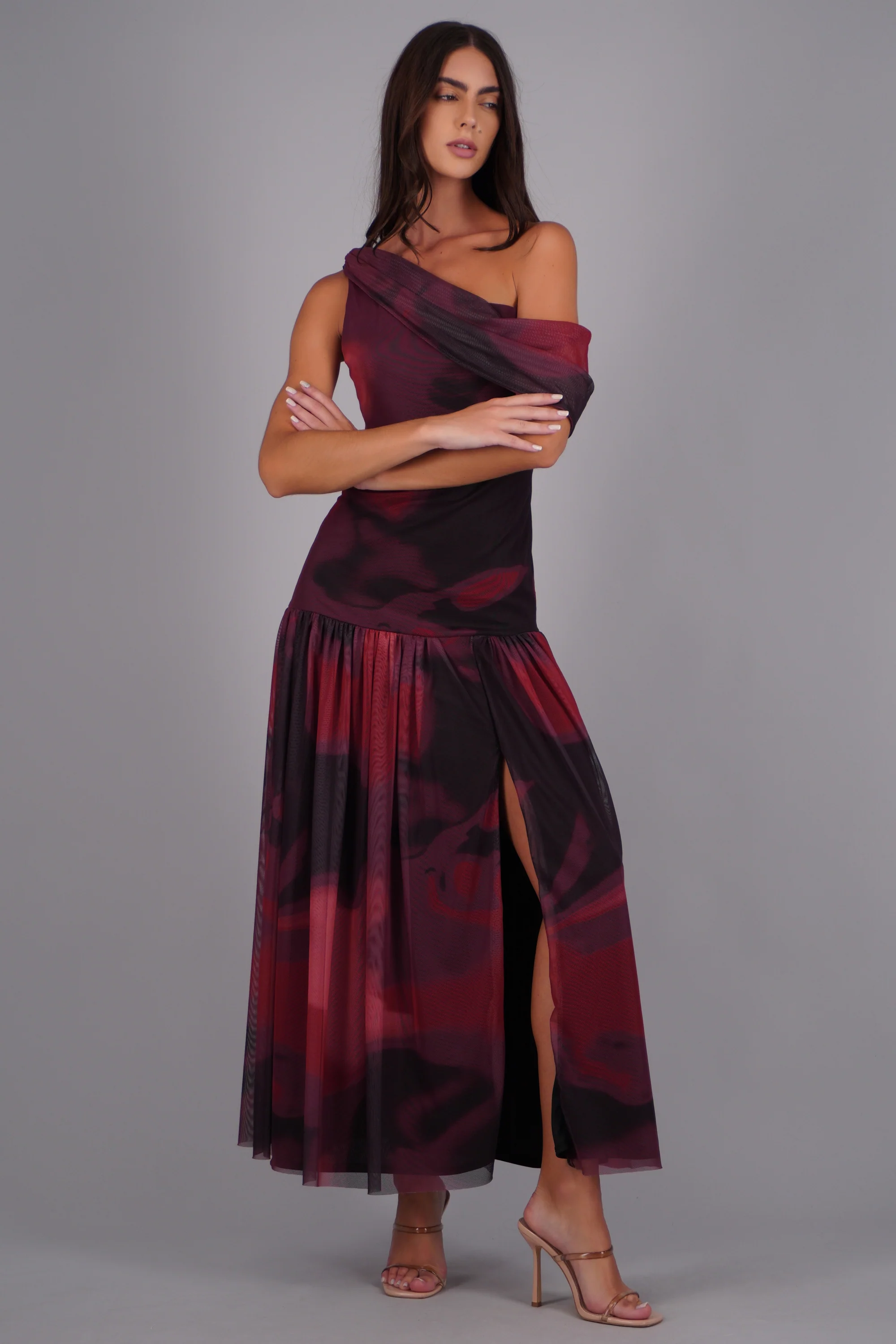 Vestido asimétrico escote espalda estampado mesh - Image 3