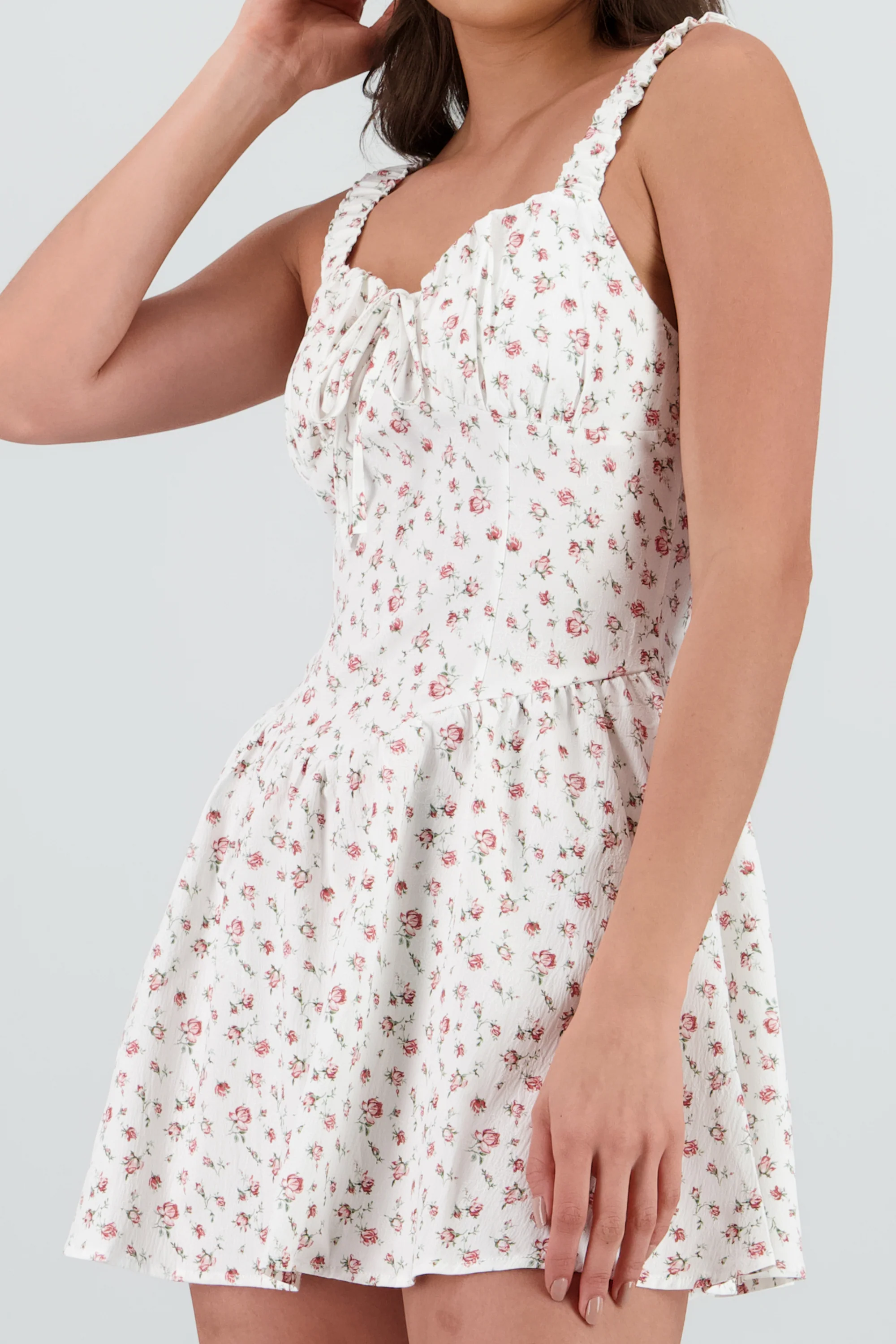 Vestido corto mini flores con textura - Image 5