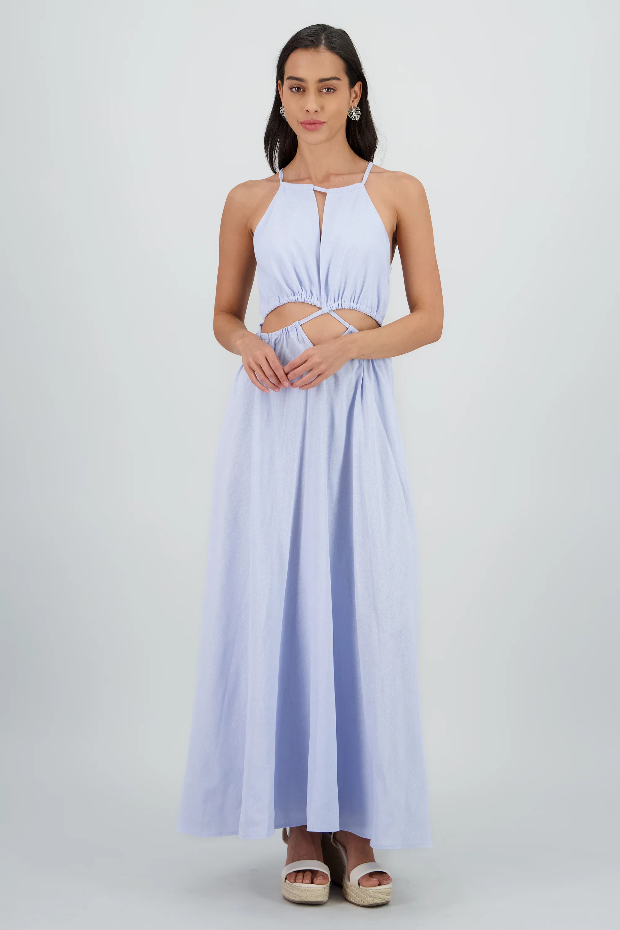 Vestido cut out maxi lino