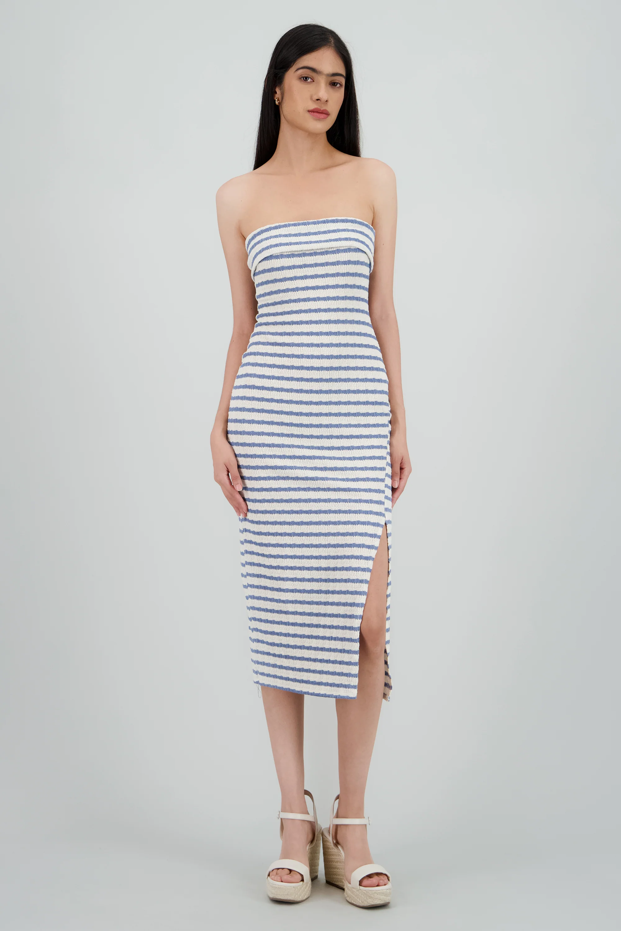Vestido strapless estampado rayas - Image 4
