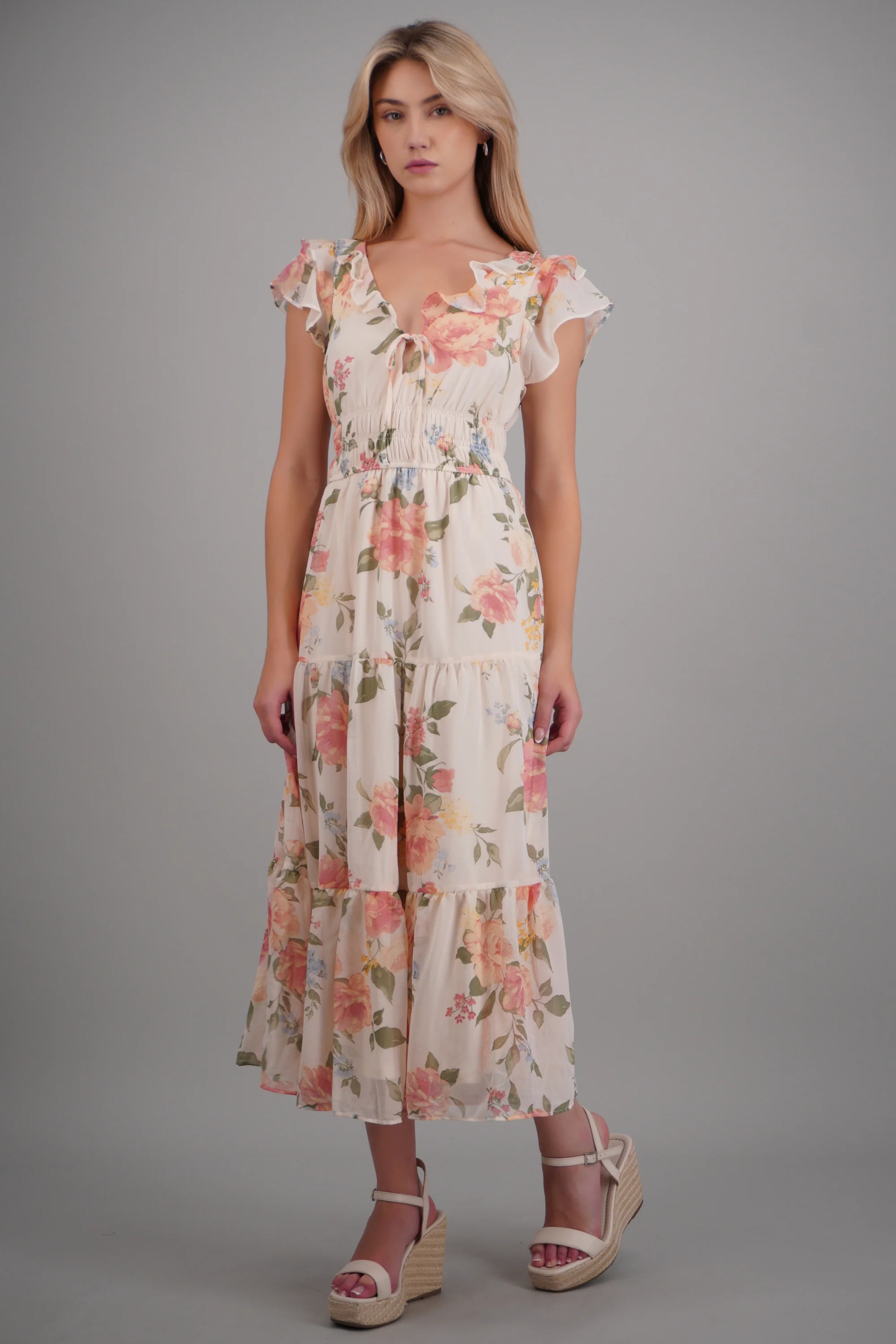 Vestido detalle olanes estampado flores - Image 2