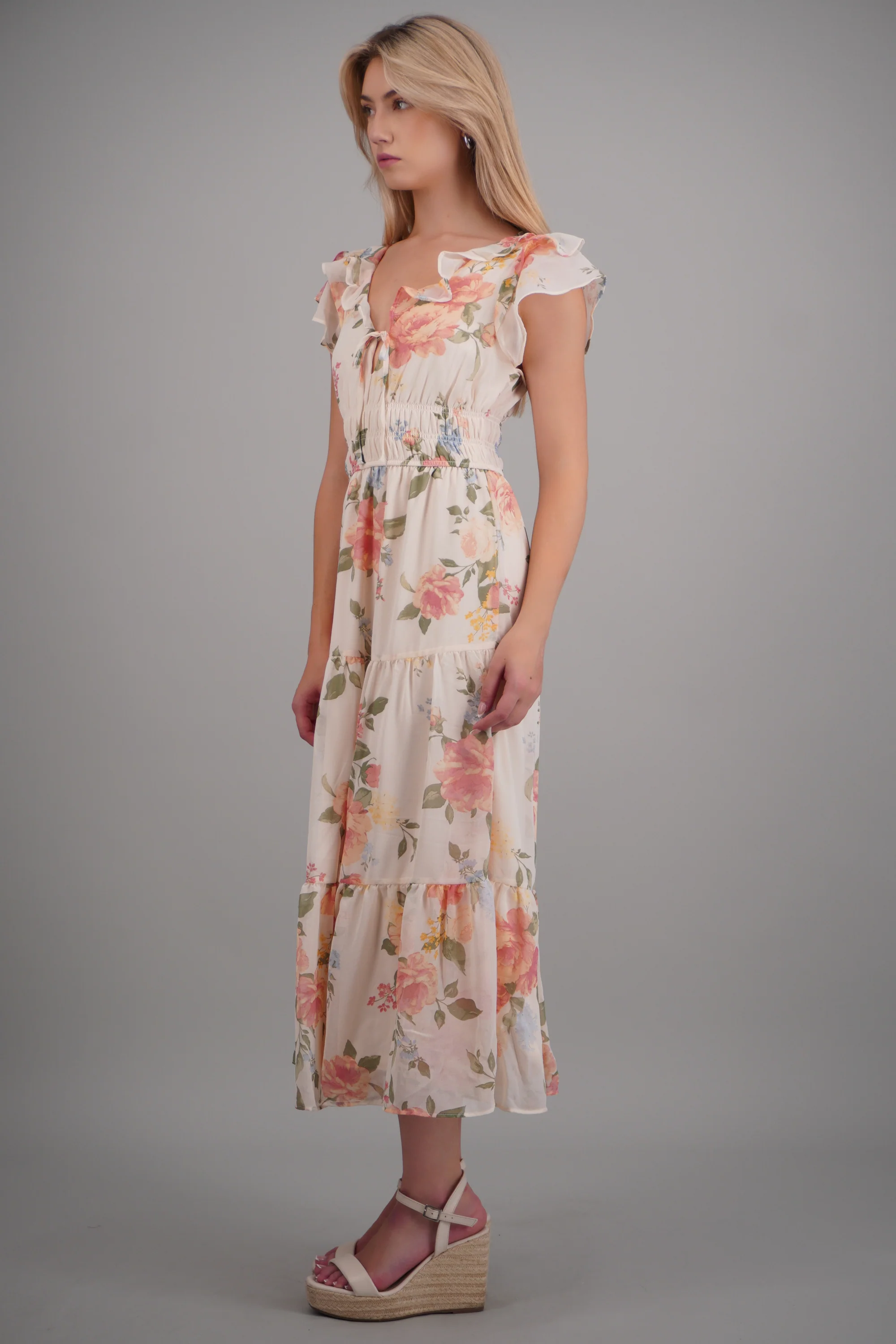 Vestido detalle olanes estampado flores - Image 3