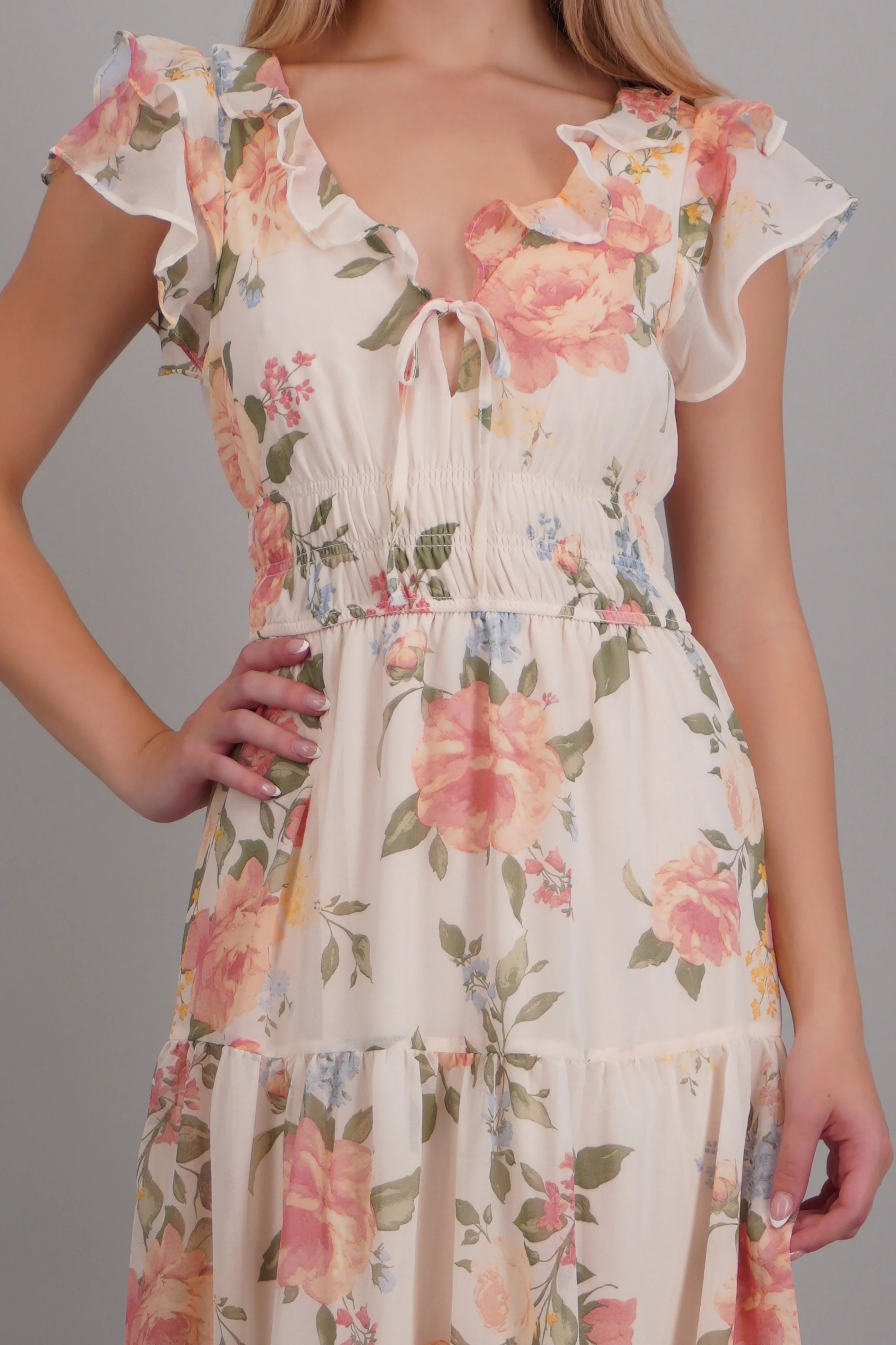 Vestido detalle olanes estampado flores - Image 5