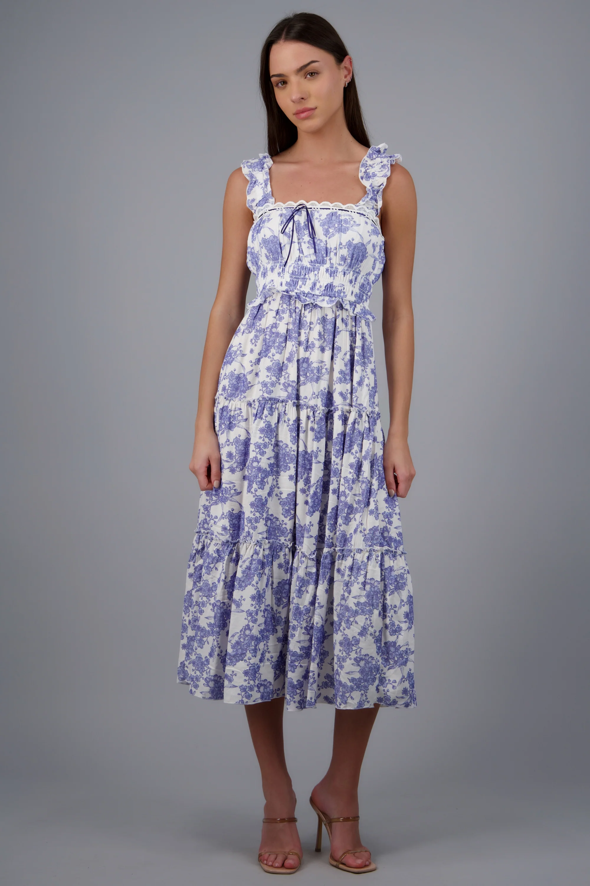 VESTIDO ESTAMPADO FLORES DET TIRANTES