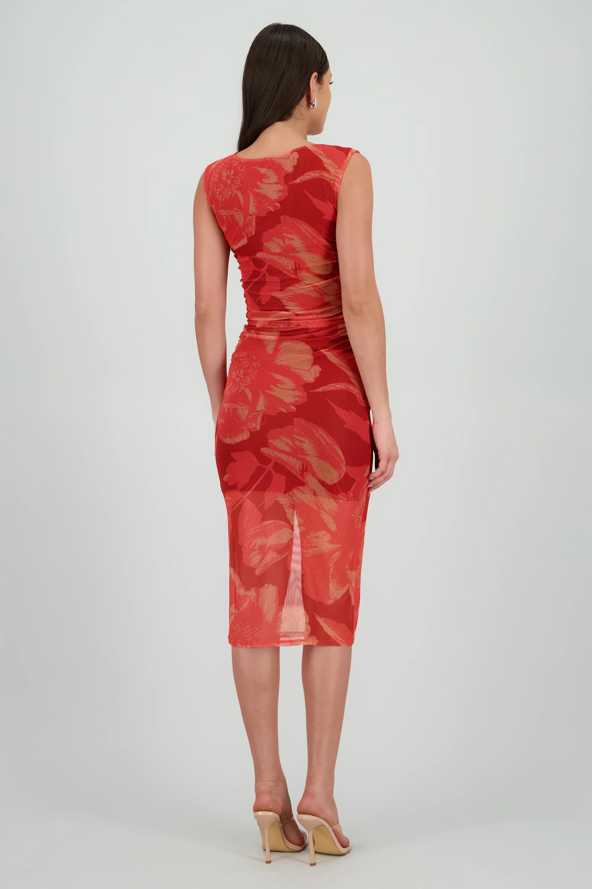 Vestido estampado midi drapeado sin mangas - Image 4