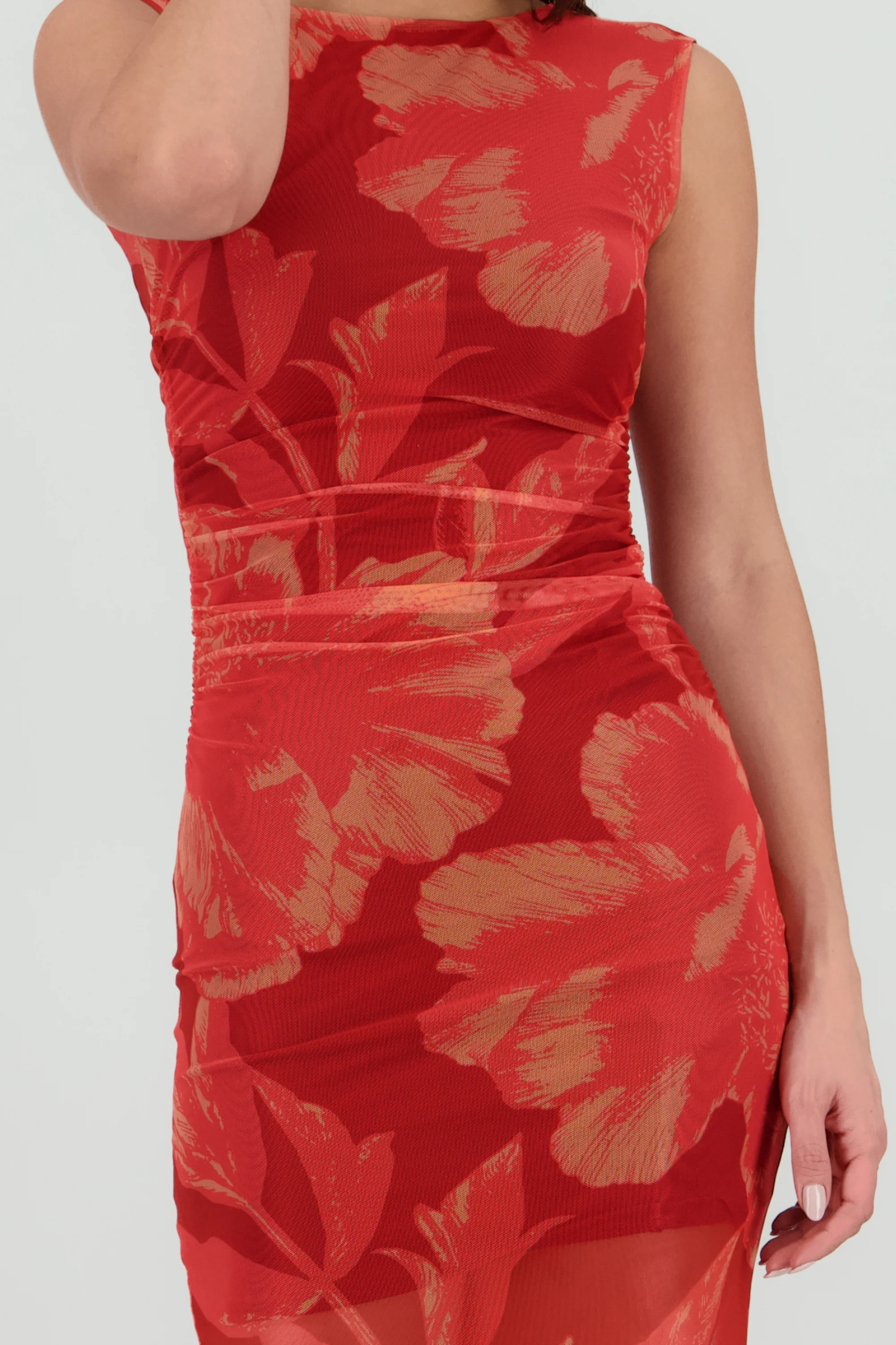Vestido estampado midi drapeado sin mangas - Image 5