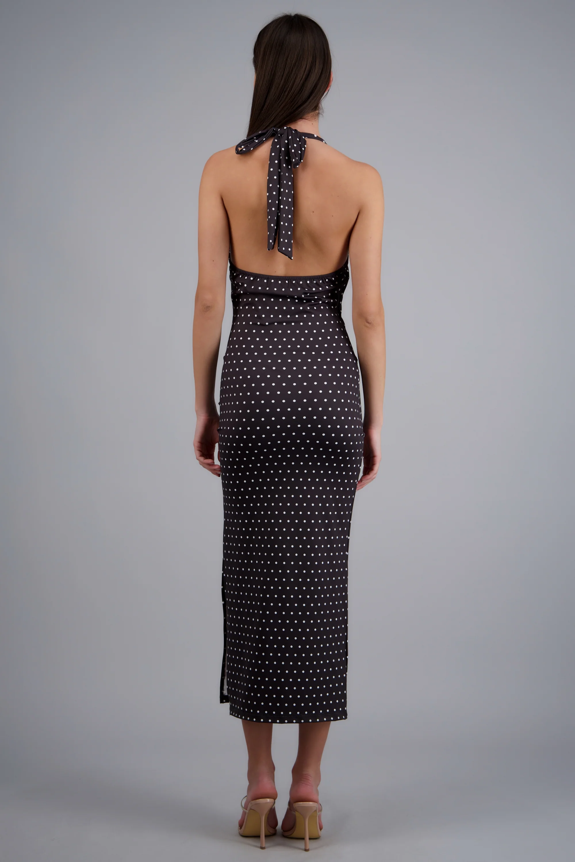 Vestido halter escote cascada polka dots - Image 4