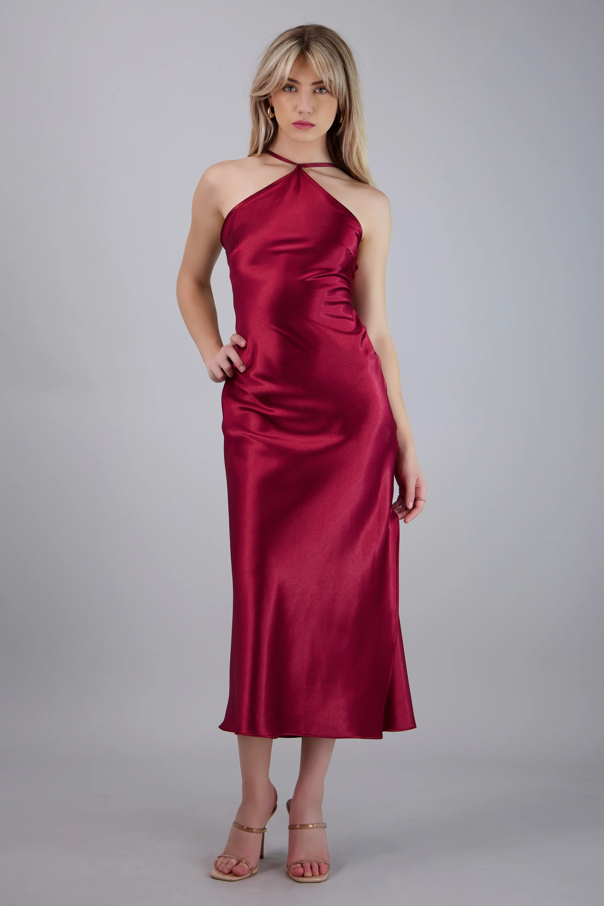 Vestido halter satin midi cruce espalda - Image 2