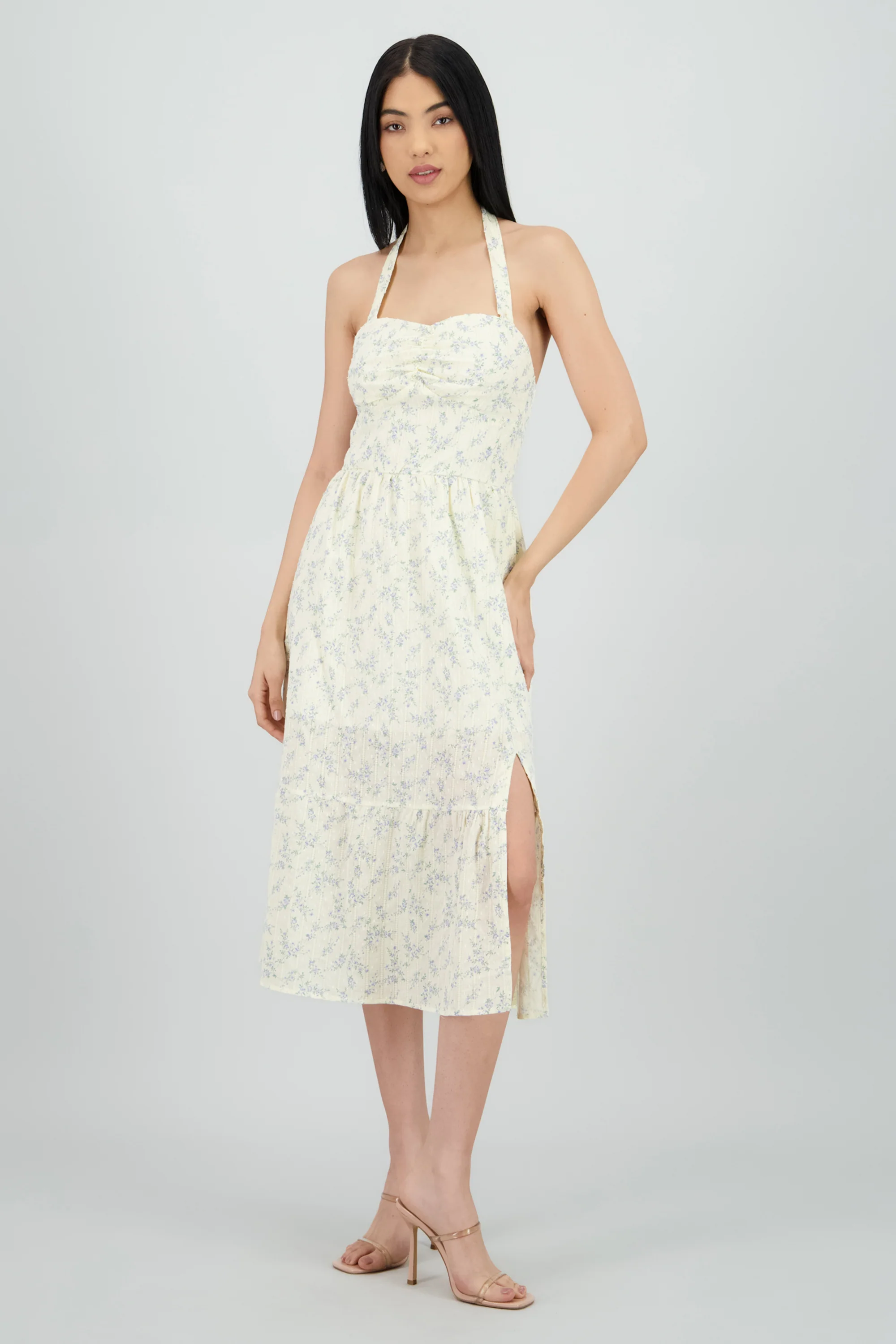 Vestido halter tela con textura estampado flores - Image 2
