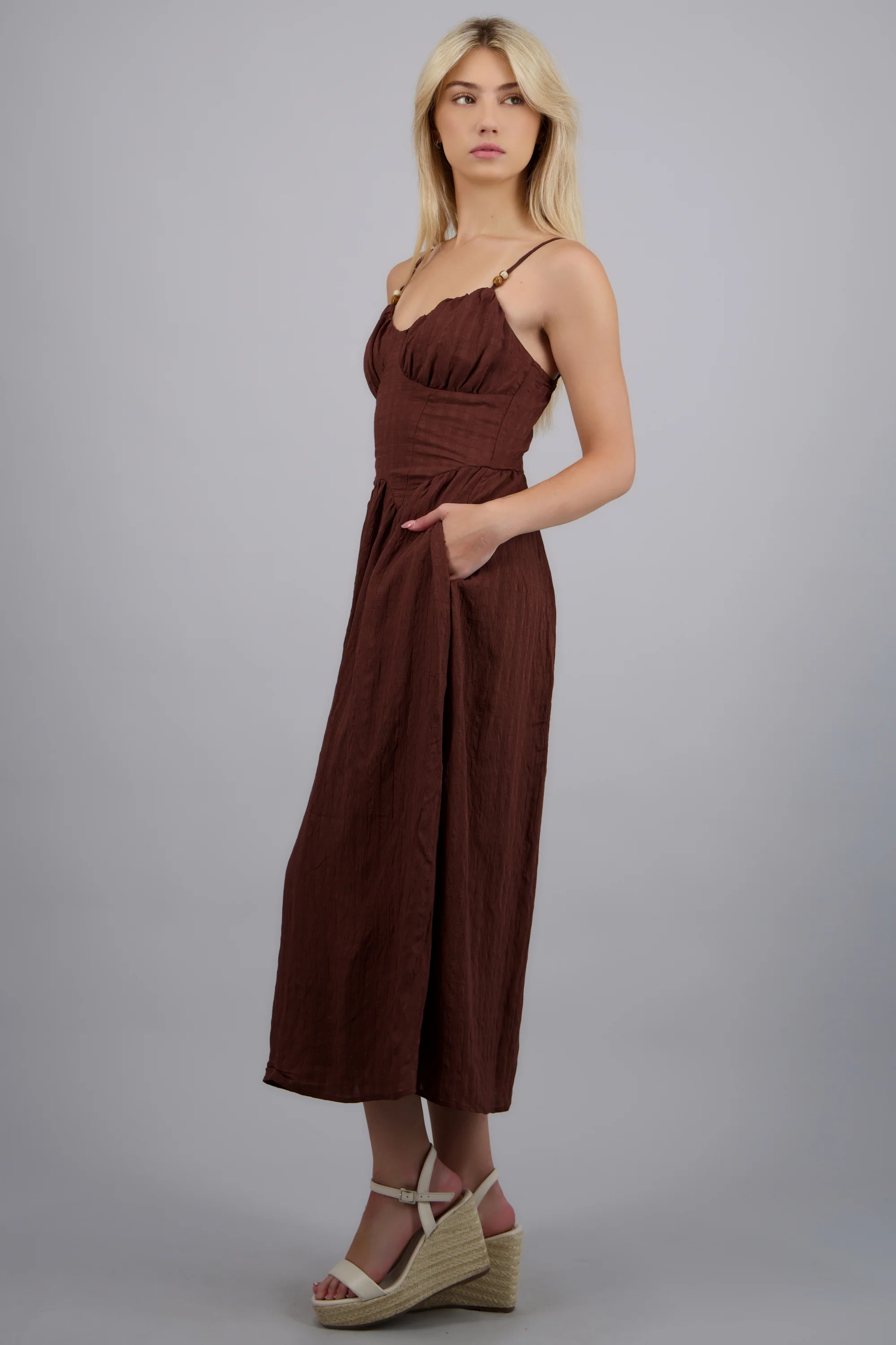 Vestido liso tirantes detalle cuentas - Image 2