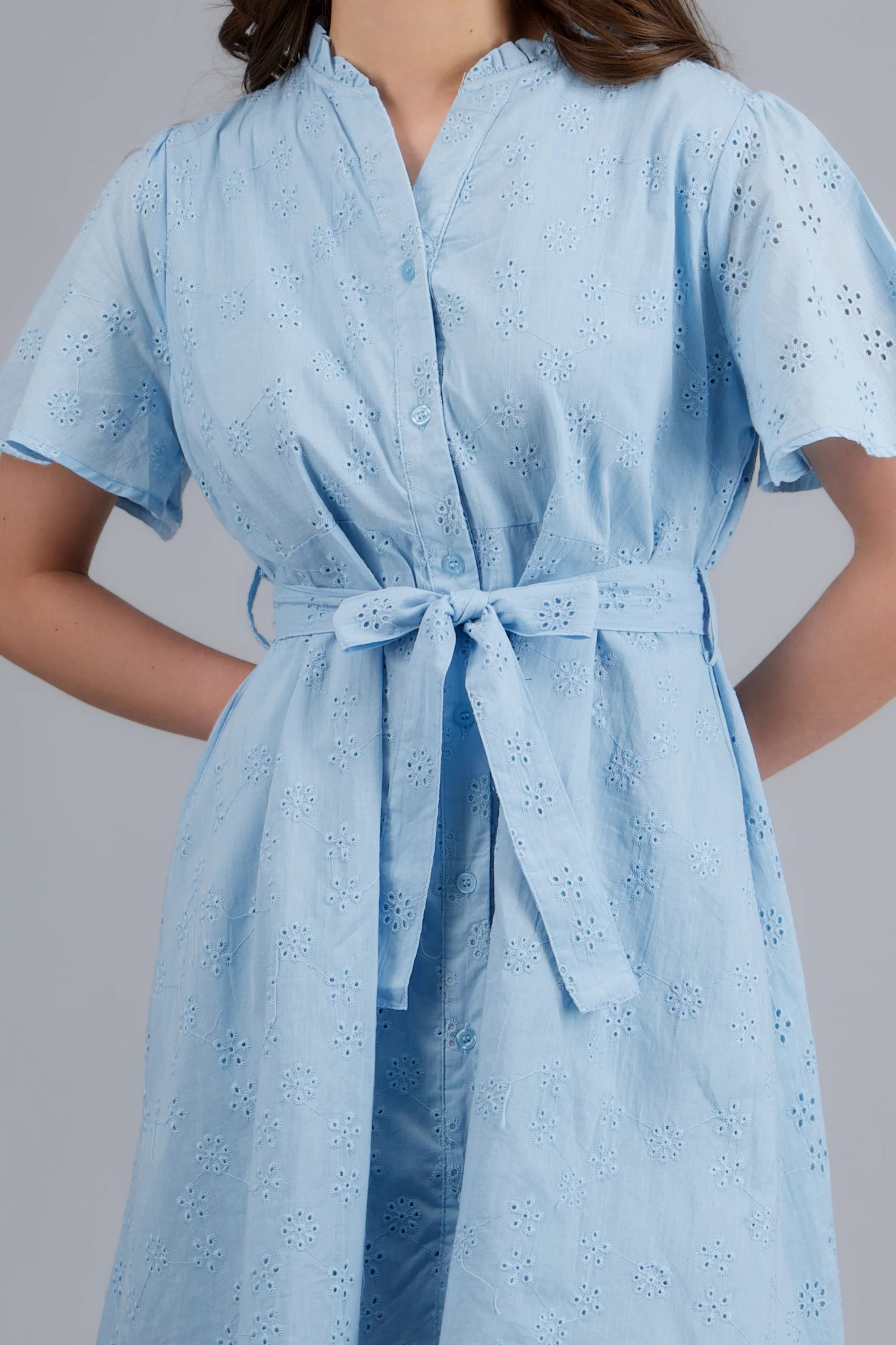 Vestido manga corta detalle cinturon eyelet - Image 5