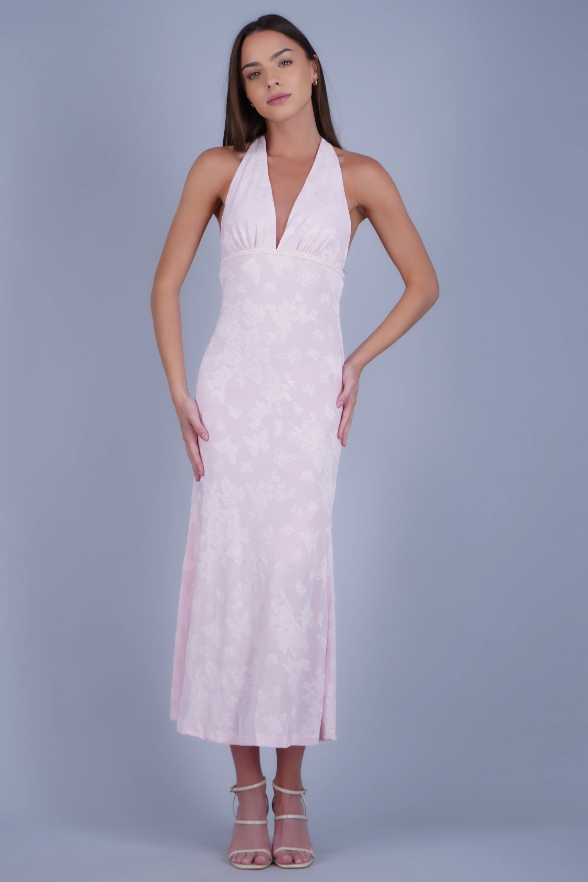 Vestido maxi amarre halter flores textura - Image 2