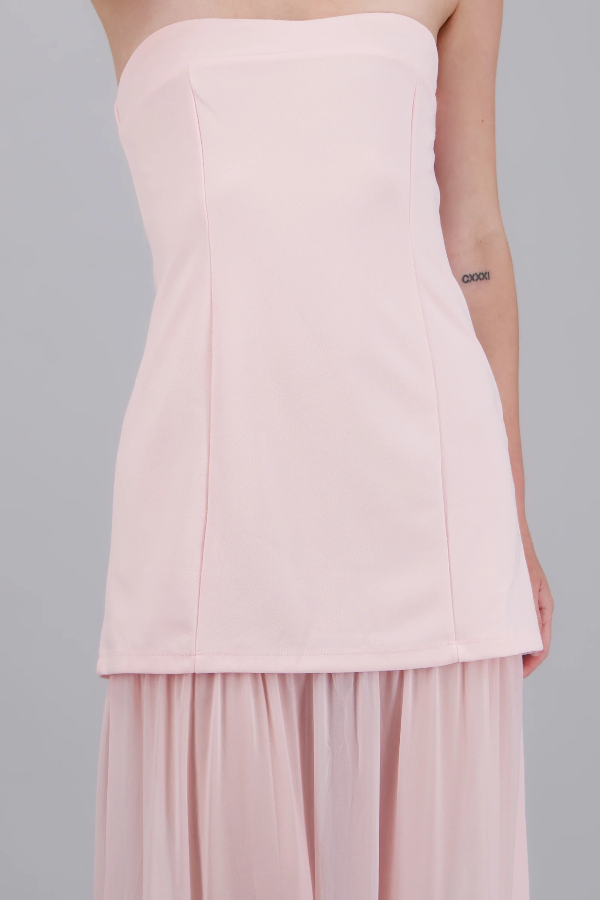 Vestido maxi bandeau detalle tela contraste - Image 5
