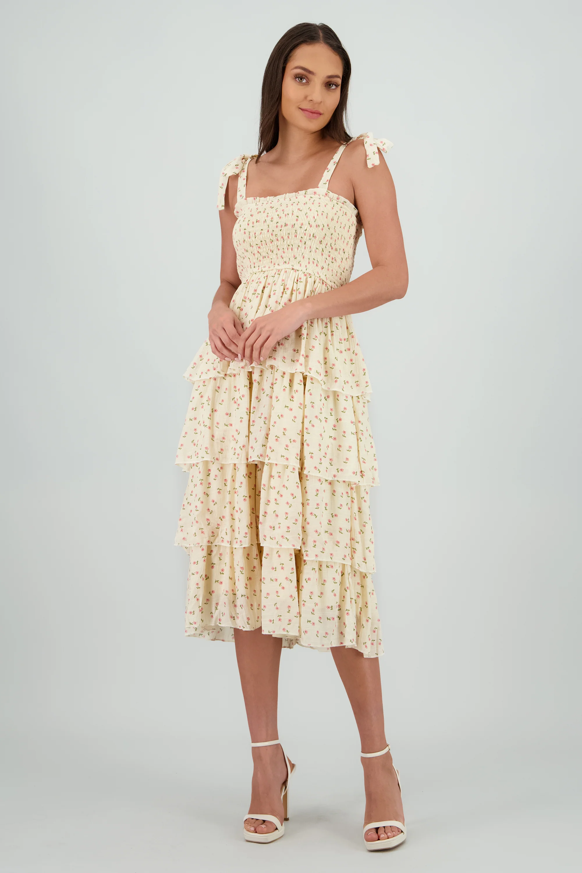 Vestido maxi capas flores