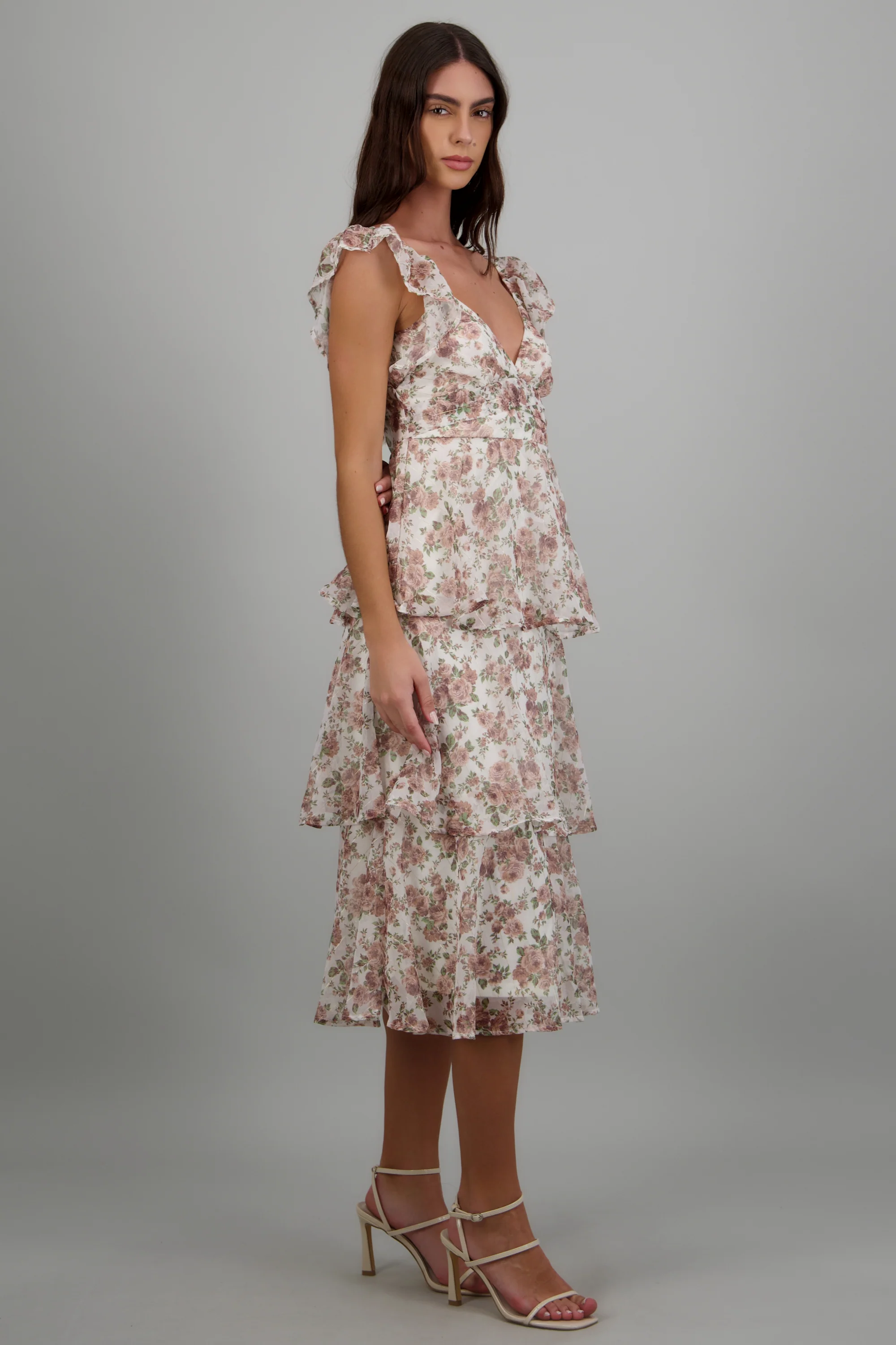 Vestido maxi capas olanes estampado flores - Image 2