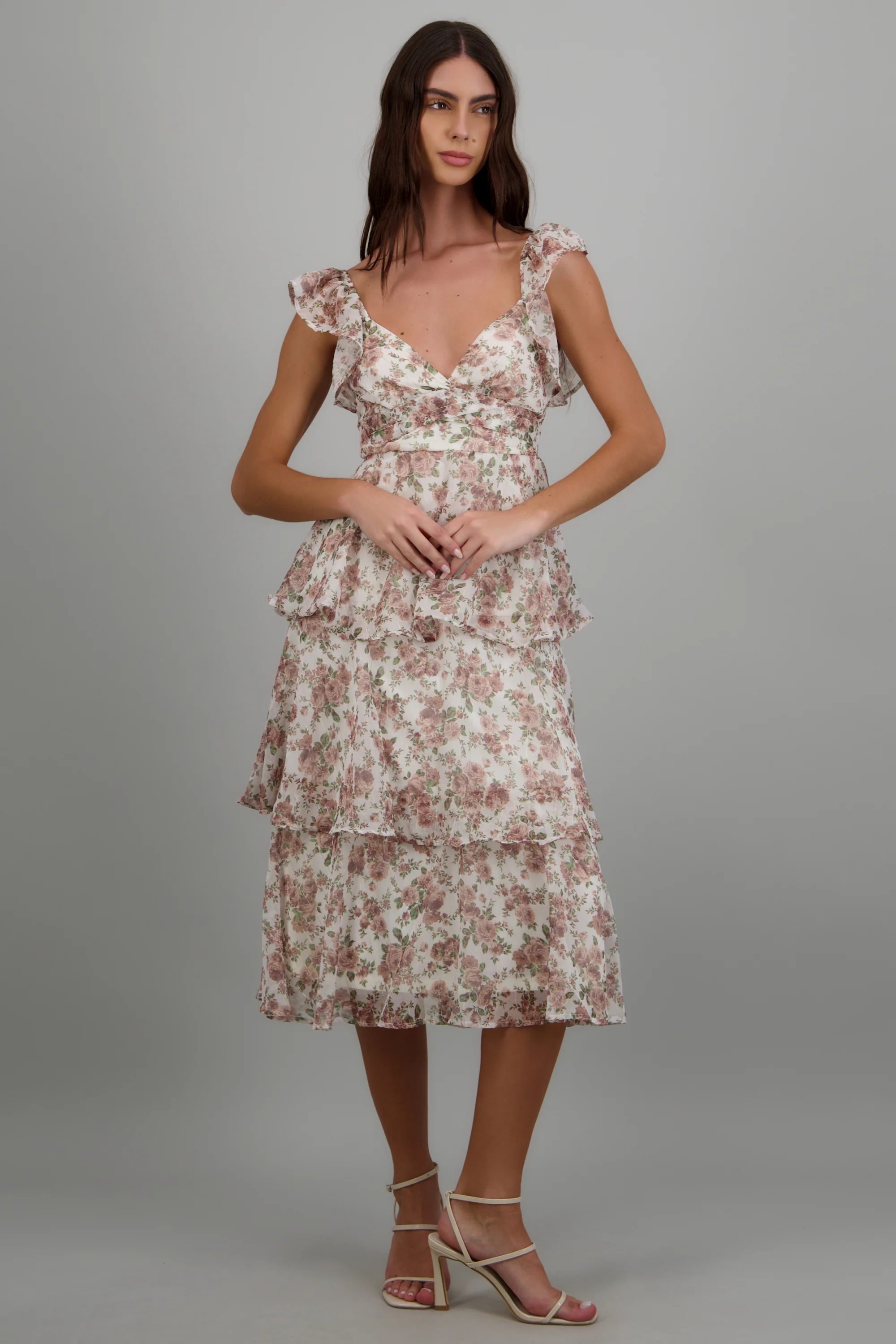 Vestido maxi capas olanes estampado flores - Image 3