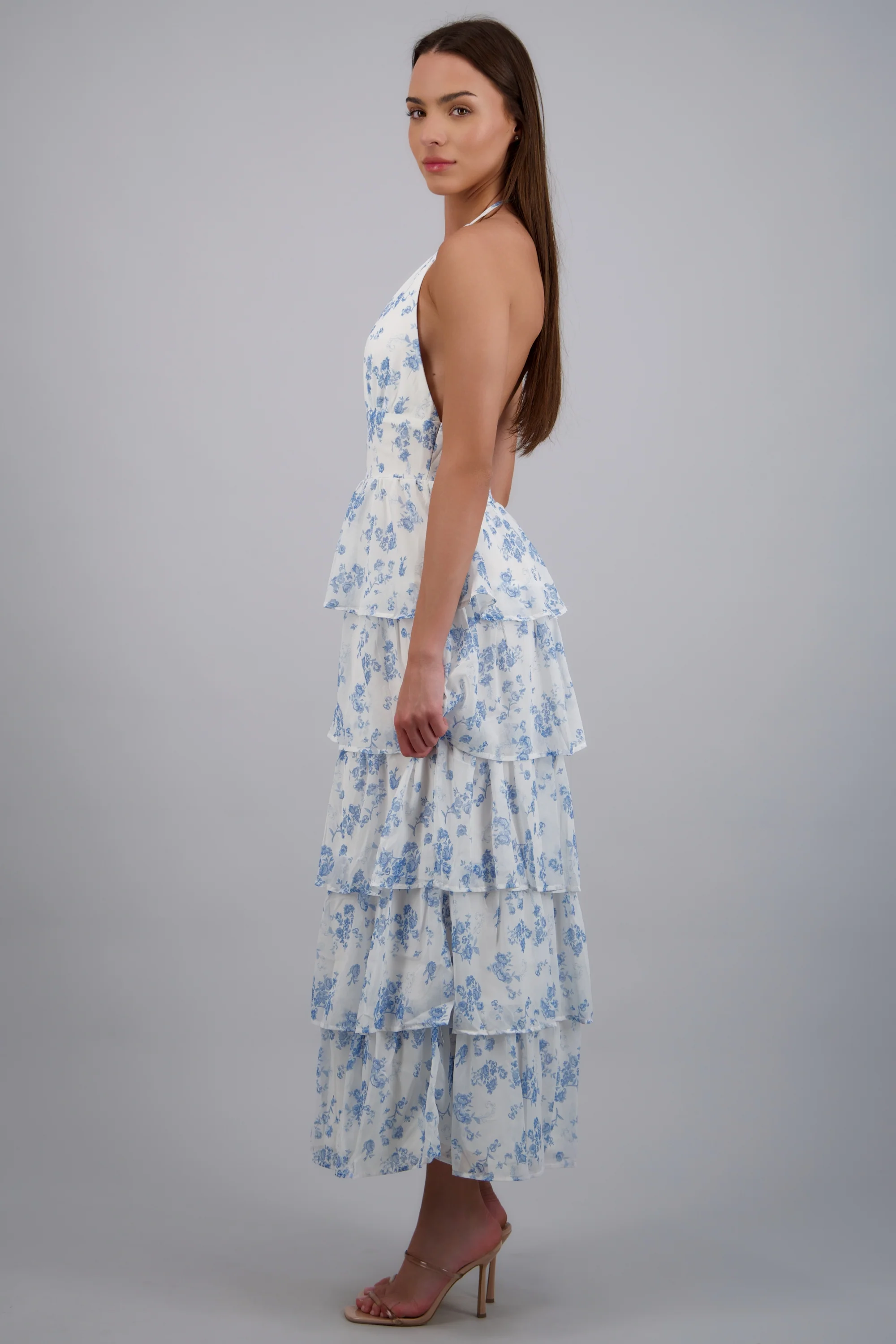Vestido maxi capas olanes estampado flores - Image 2