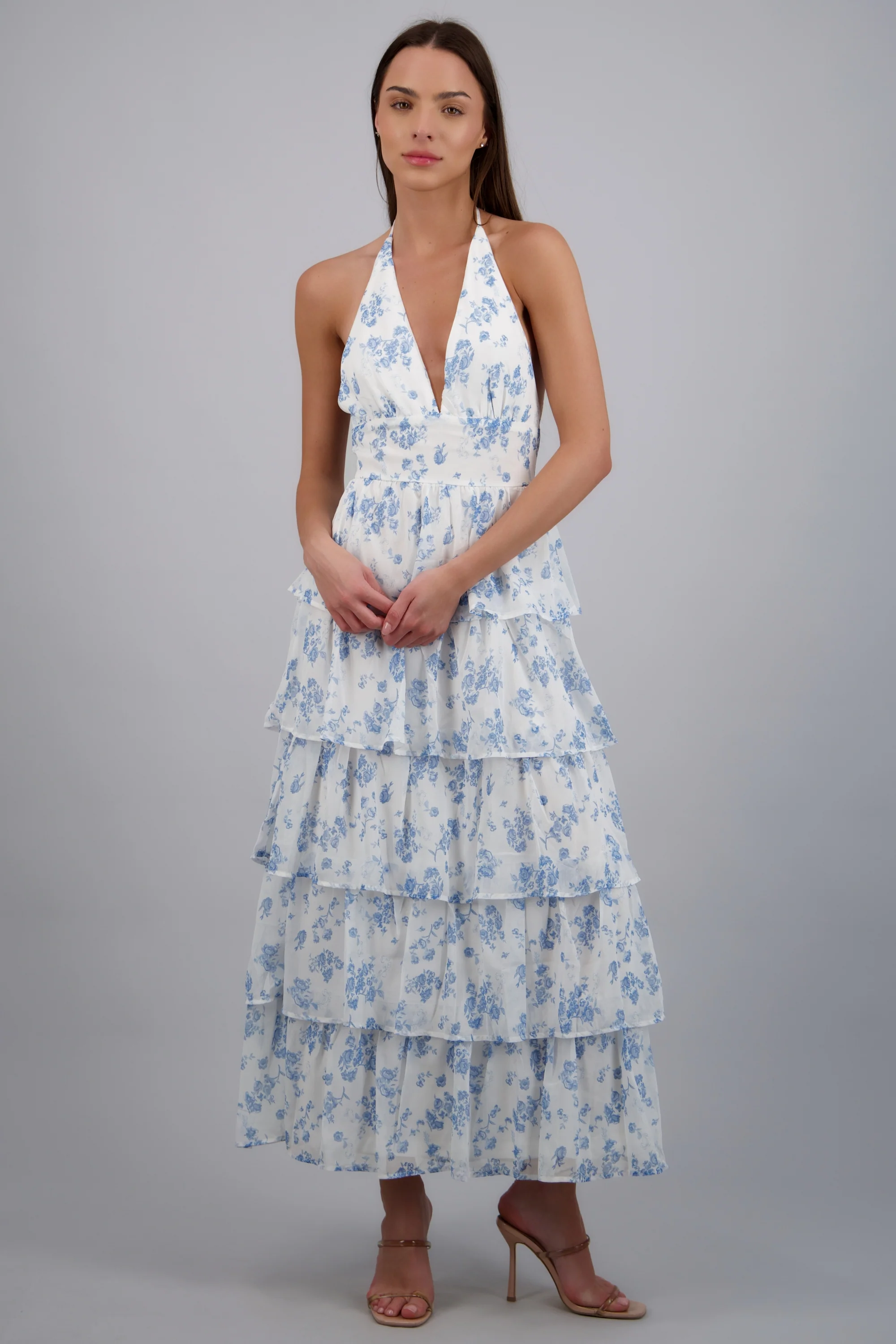 Vestido maxi capas olanes estampado flores - Image 3