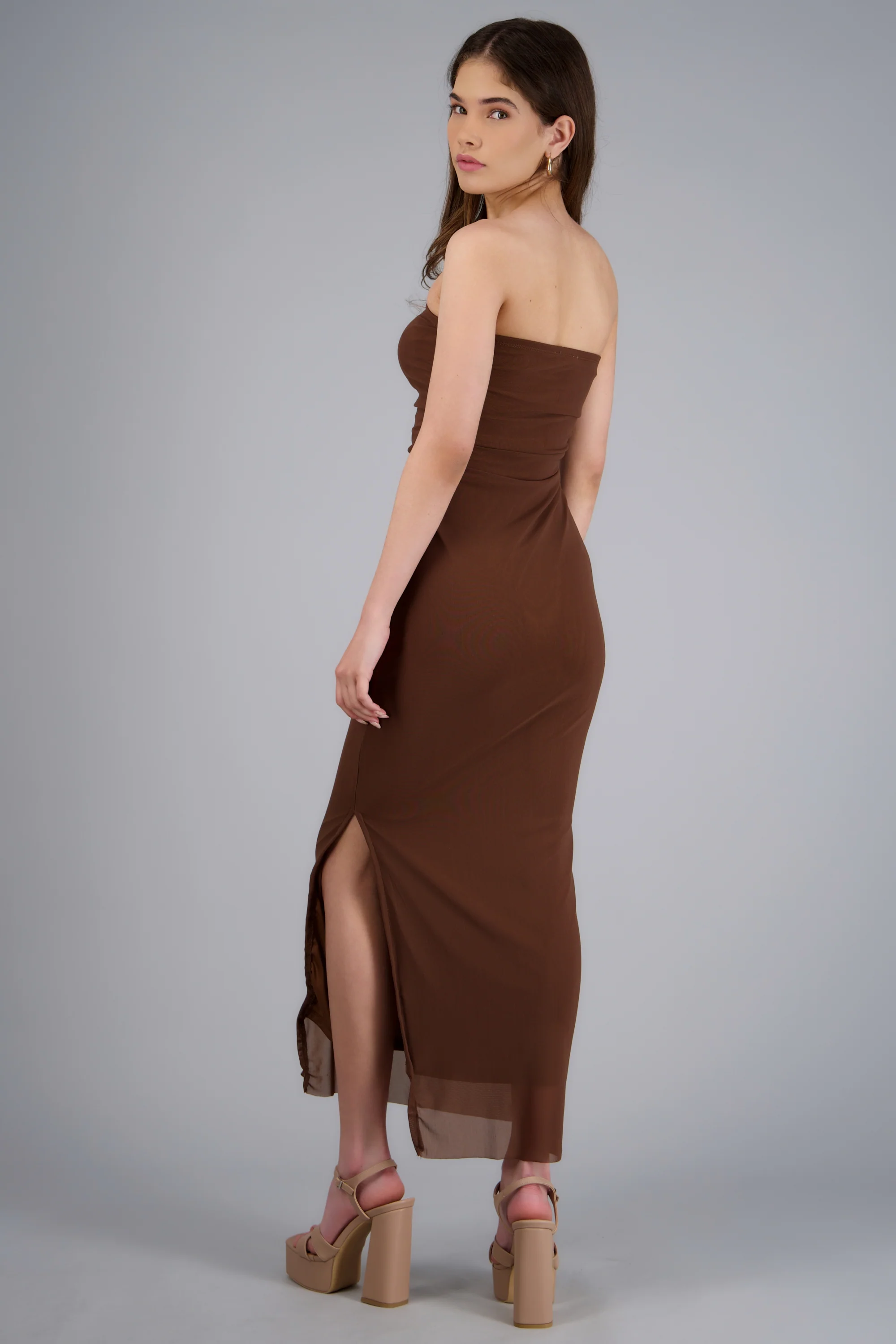 Vestido maxi con drapeado mesh - Image 4
