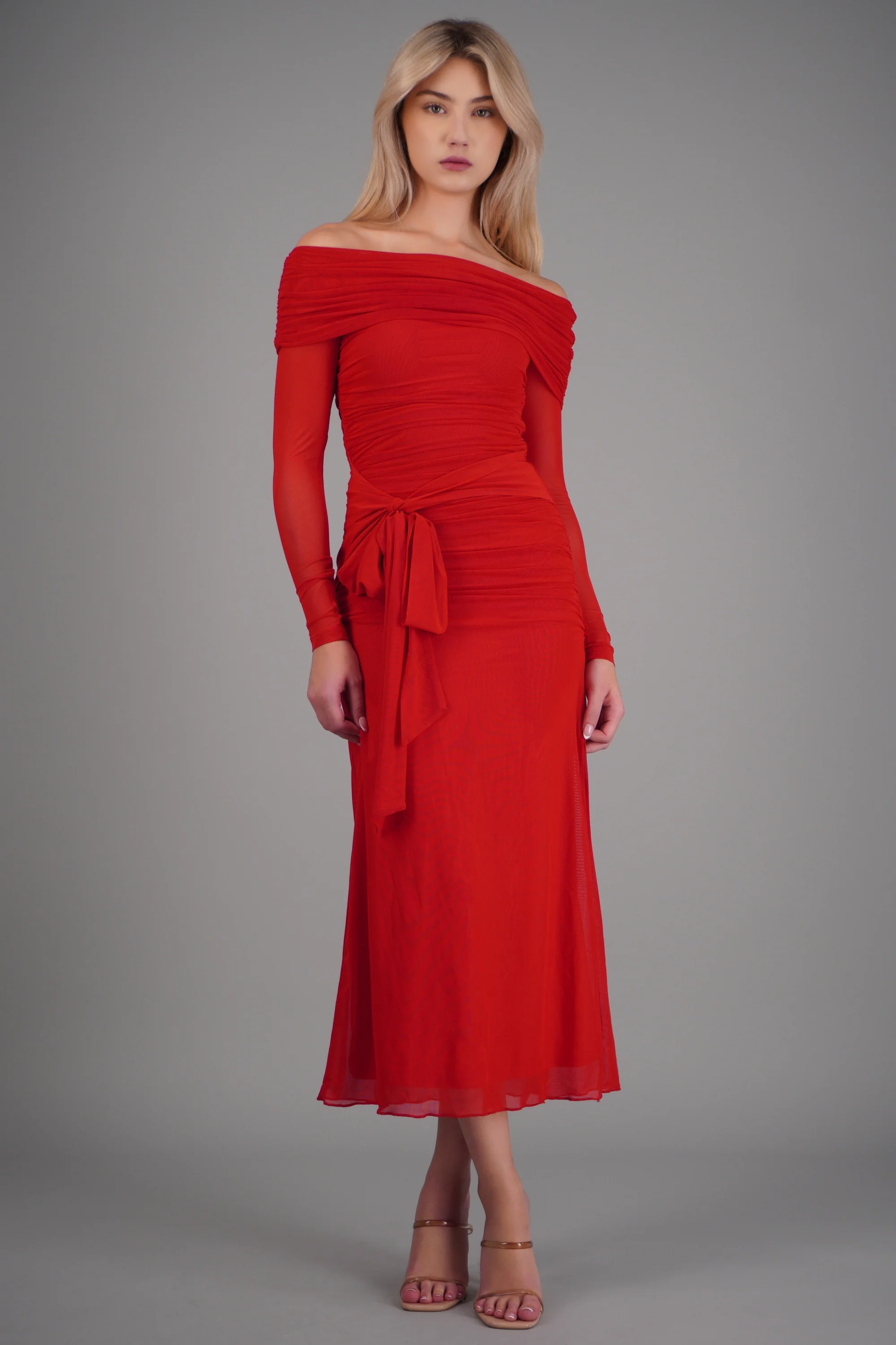 Vestido maxi de mesh con nudo