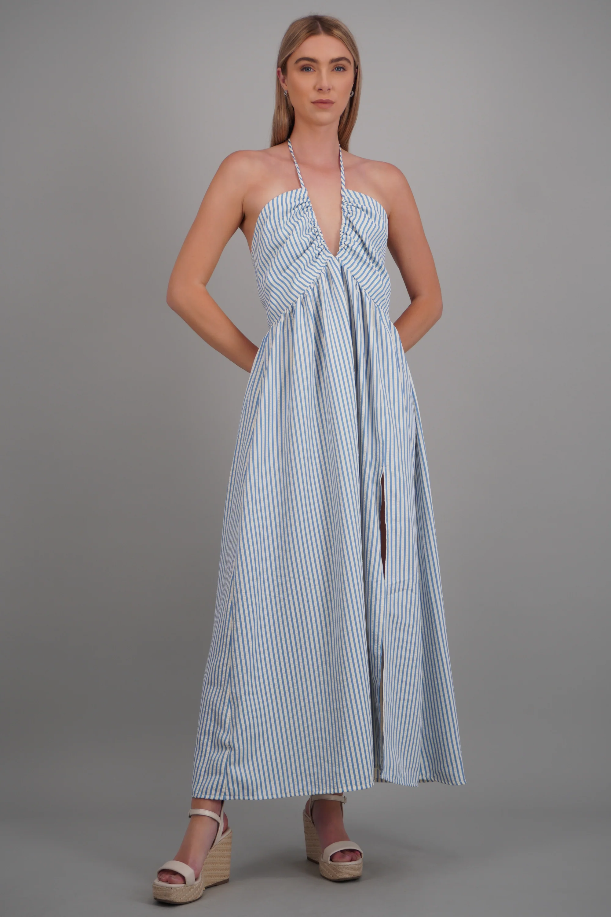 Vestido maxi de rayas halter