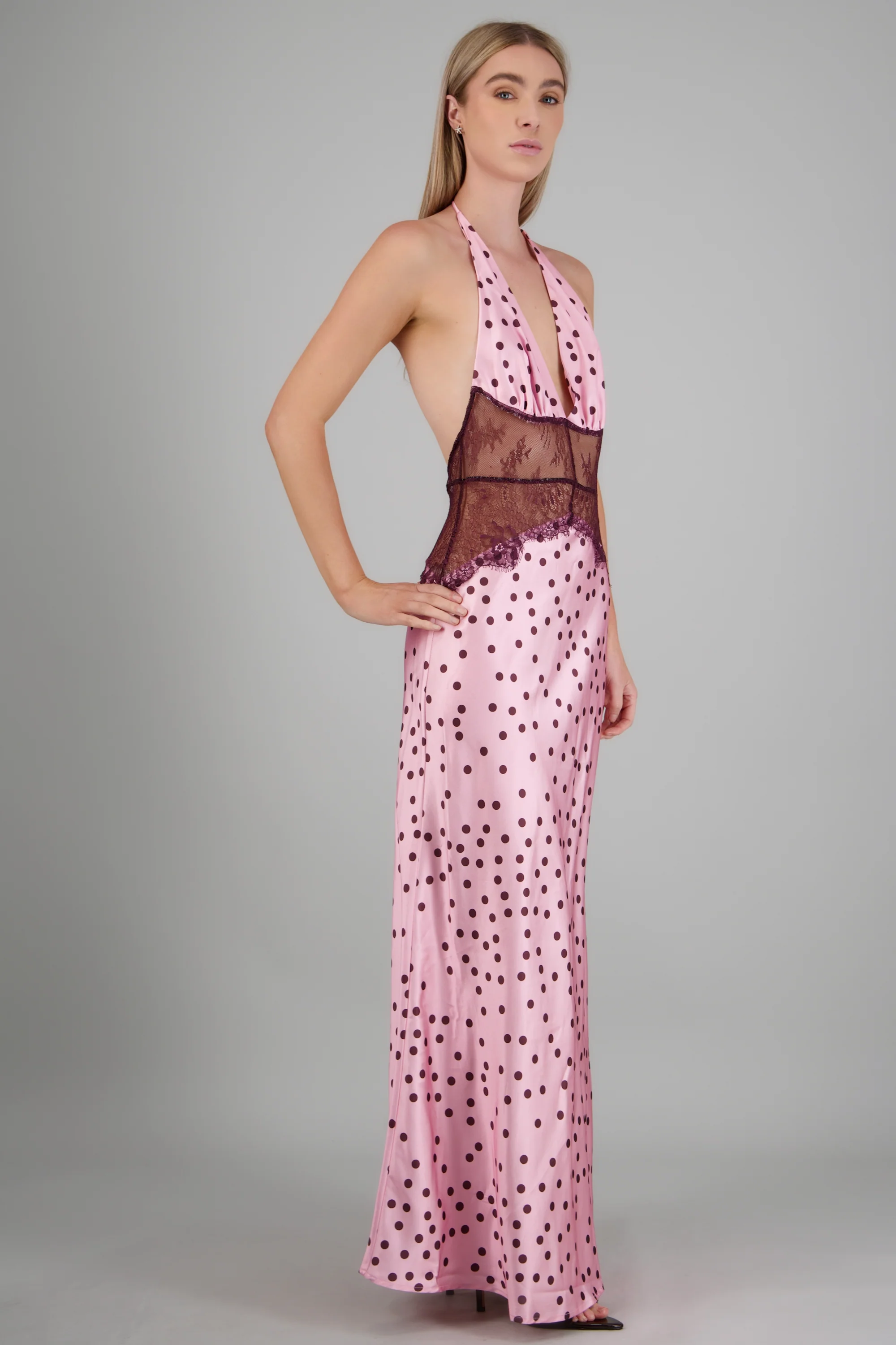 Vestido maxi encaje espalda descubierta polka dots - Image 3