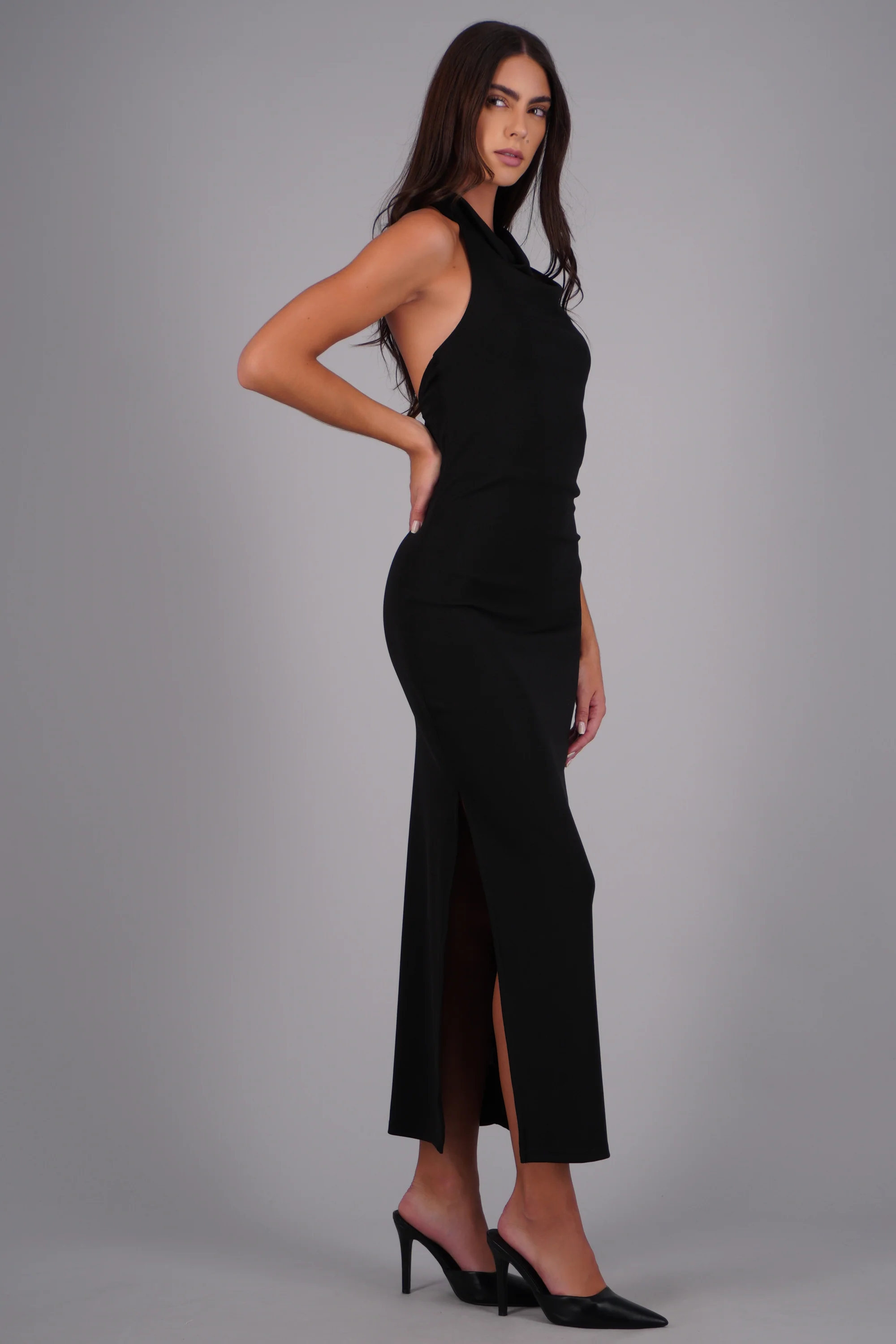 Vestido maxi escote cascada abertura - Image 2