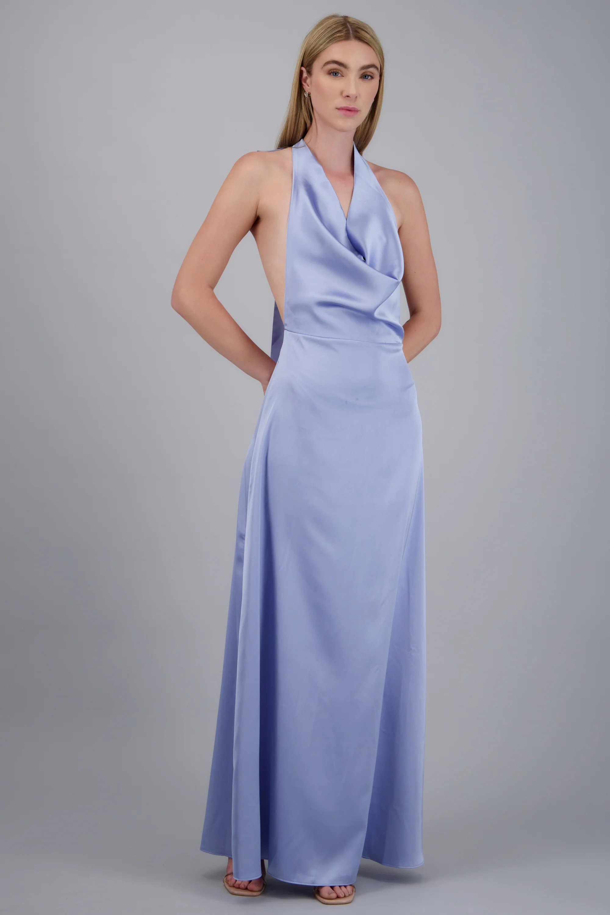 Vestido maxi escote cascada satinado - Image 2