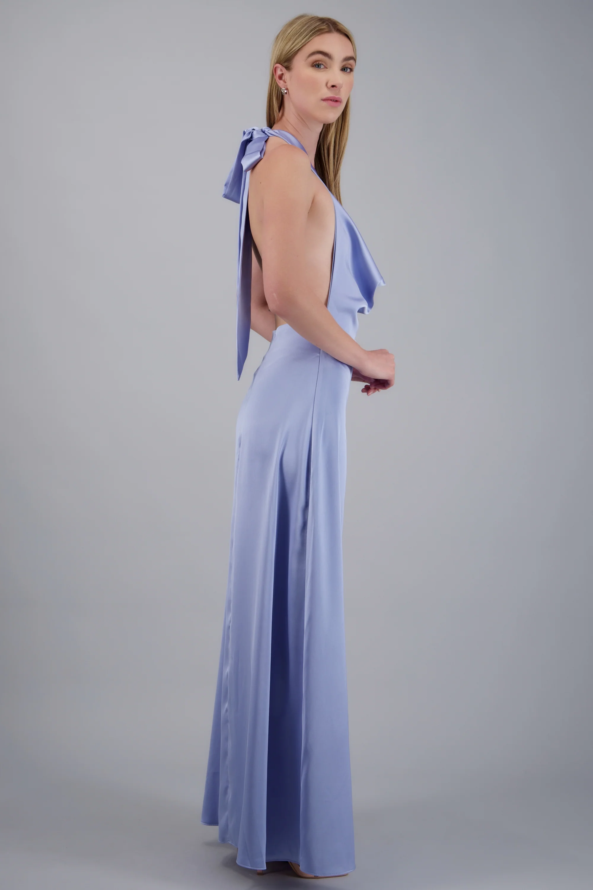 Vestido maxi escote cascada satinado - Image 3