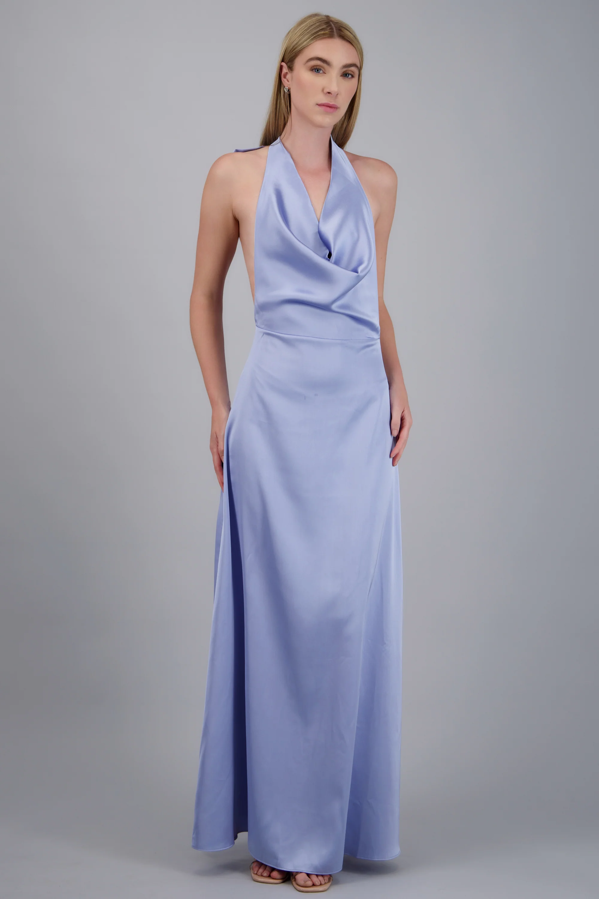 Vestido maxi escote cascada satinado - Image 4
