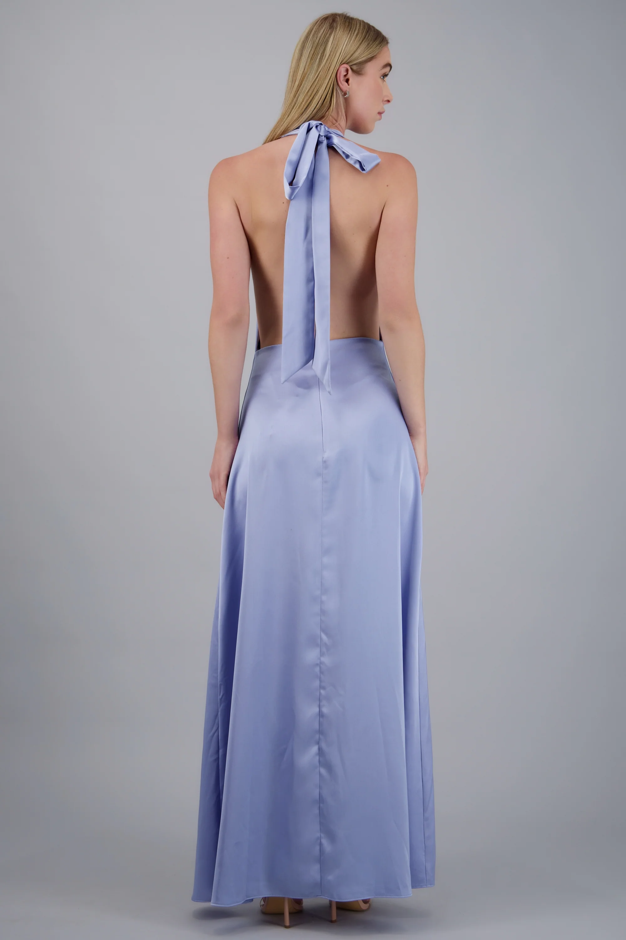 Vestido maxi escote cascada satinado - Image 5