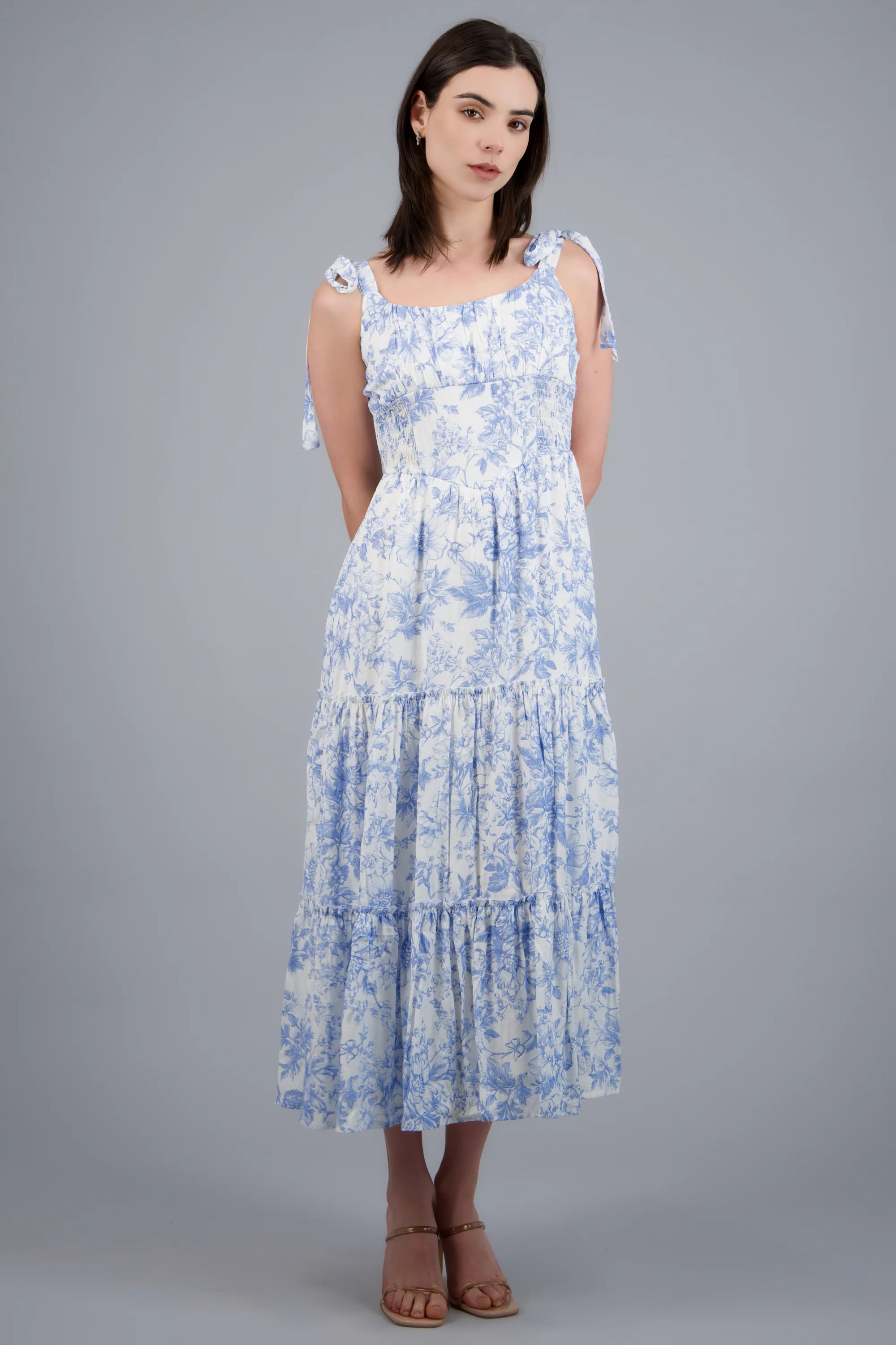 Vestido maxi estampado flores con tirantes amarres