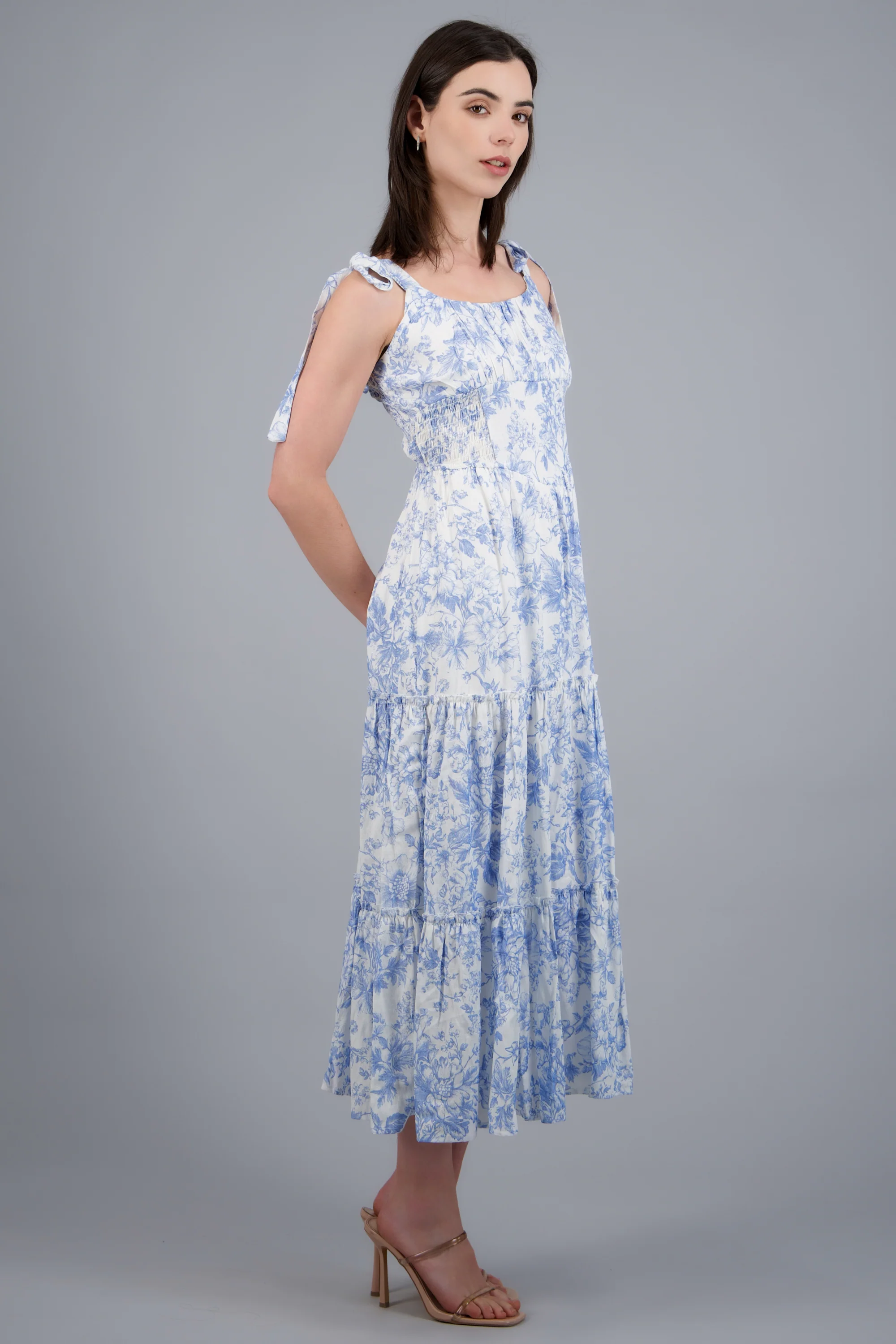 Vestido maxi estampado flores con tirantes amarres - Image 2