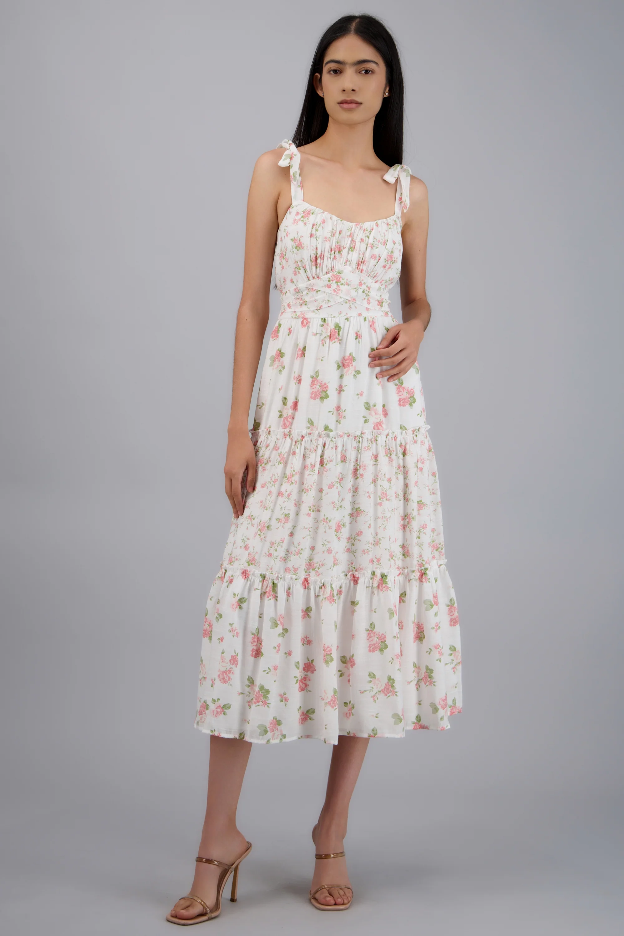 Vestido maxi flores con amarre tirantes