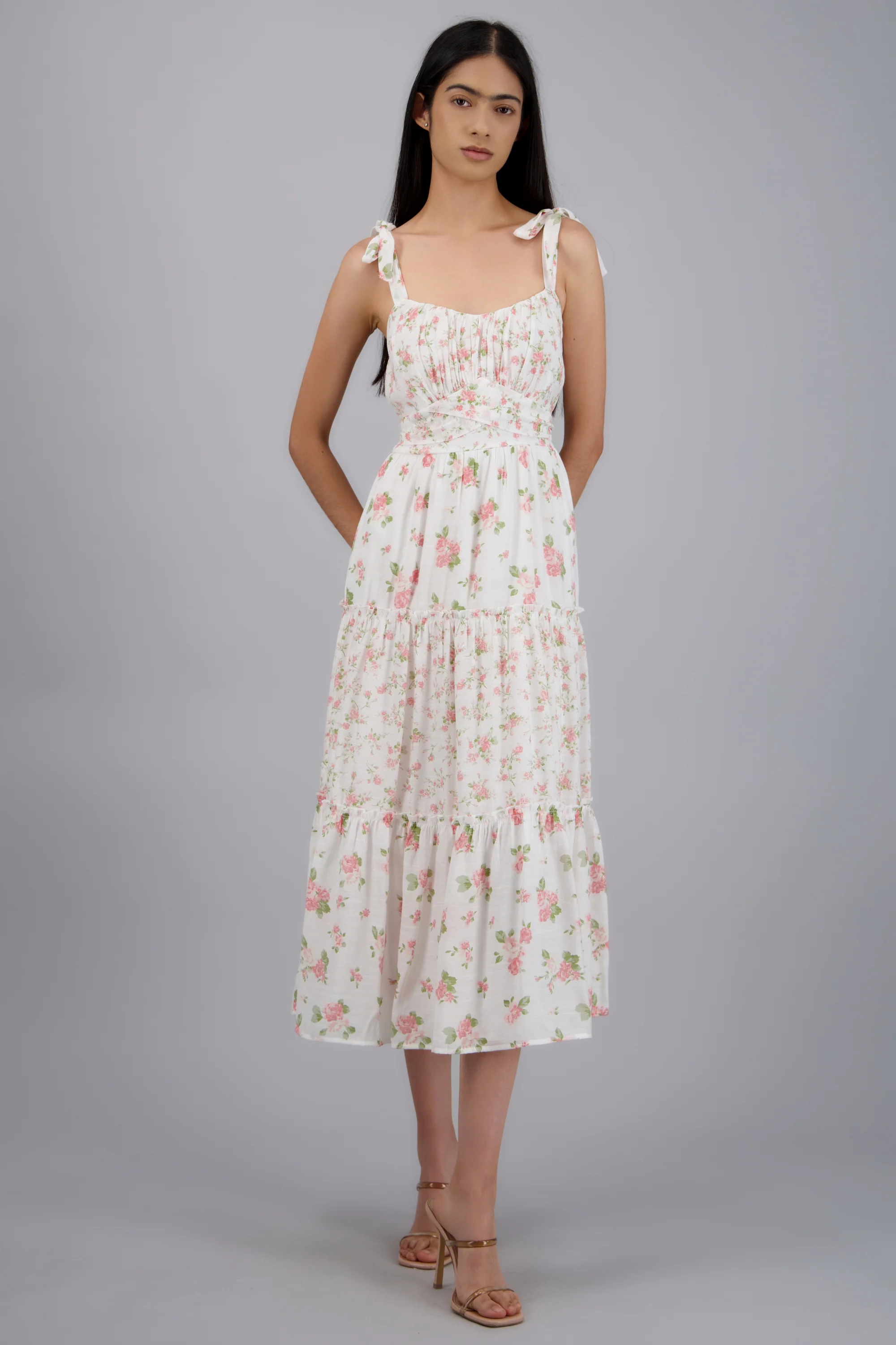 Vestido maxi flores con amarre tirantes - Image 3