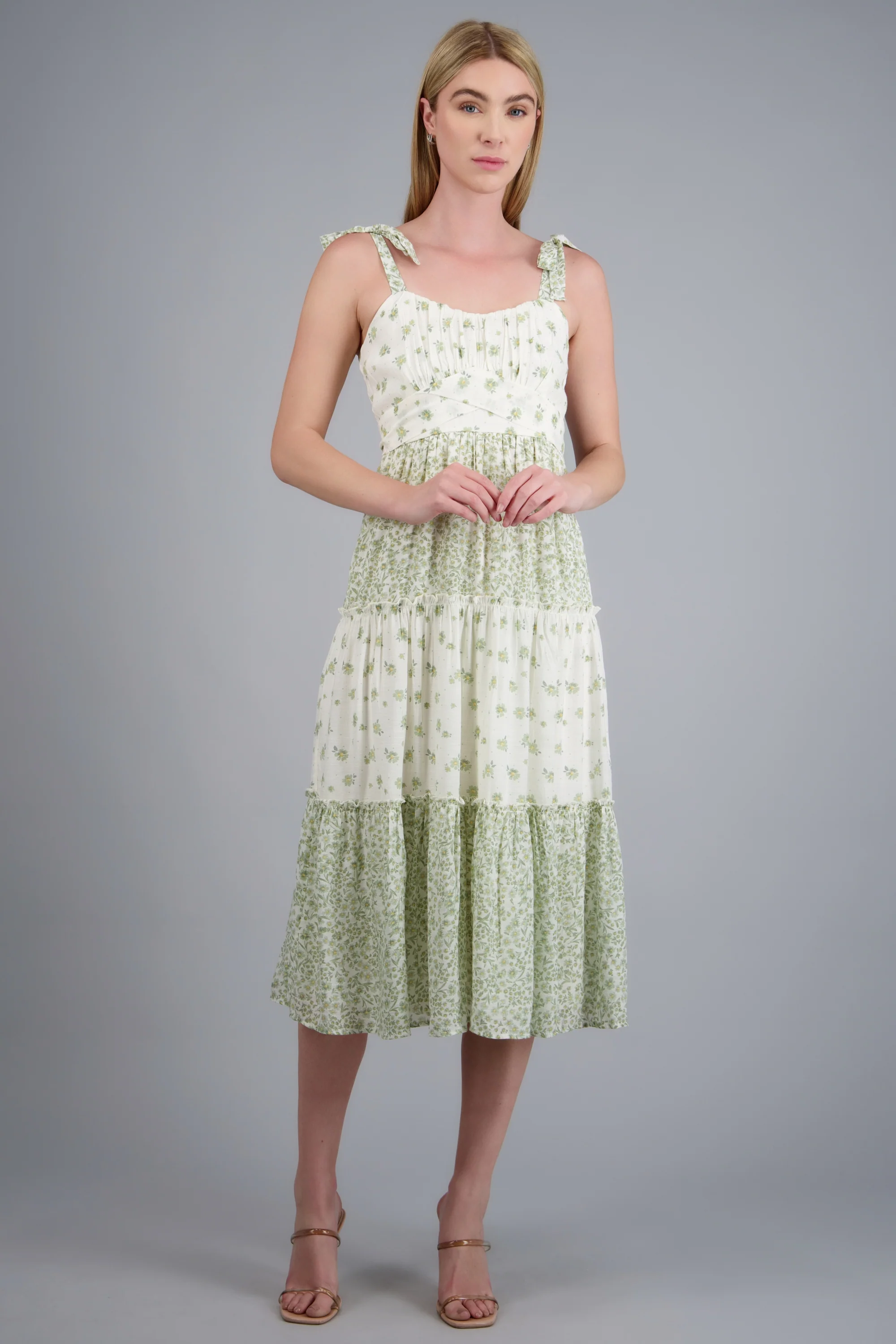 Vestido maxi flores detalle bloques - Image 3
