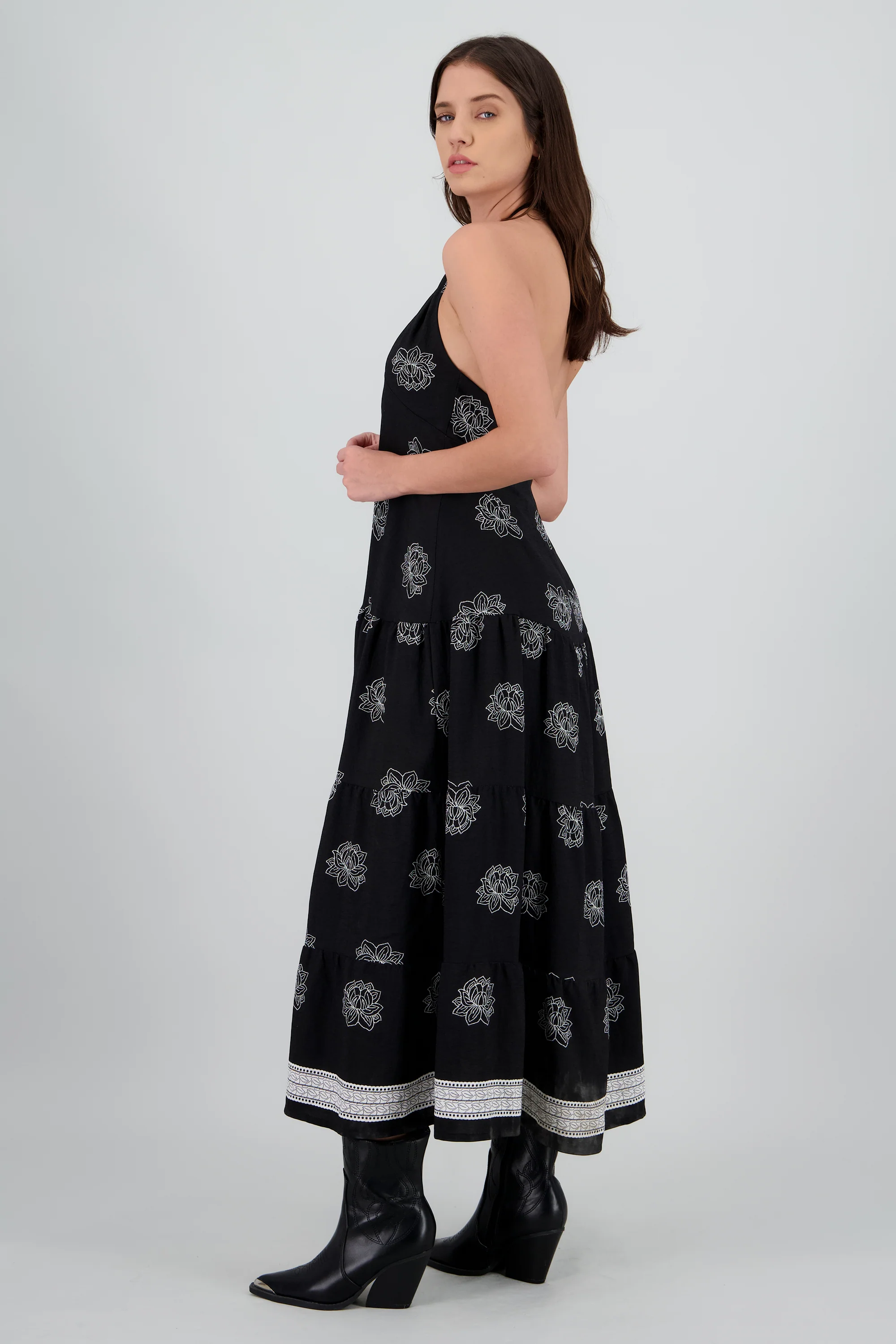 Vestido maxi halter fluido estampado flores - Image 3