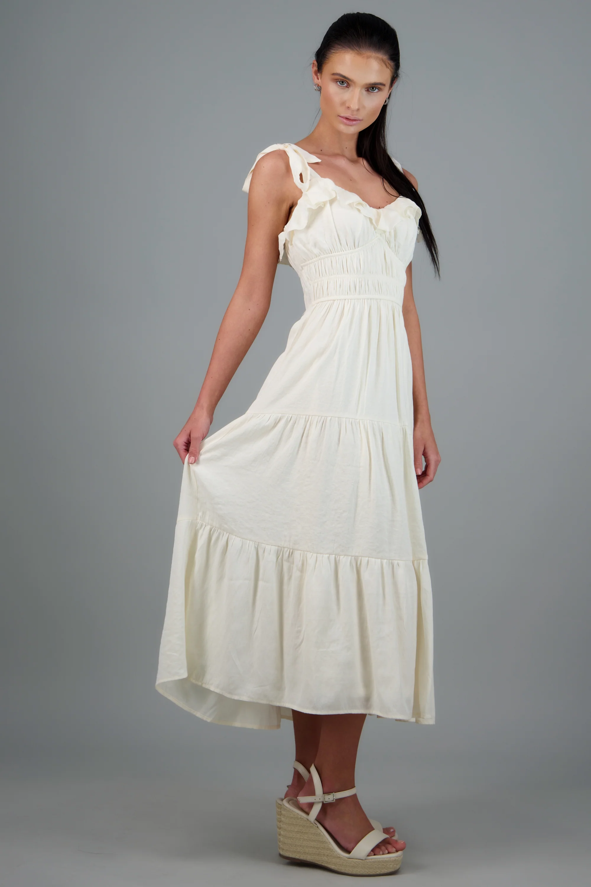 Vestido maxi liso detalle tirantes moños - Image 3