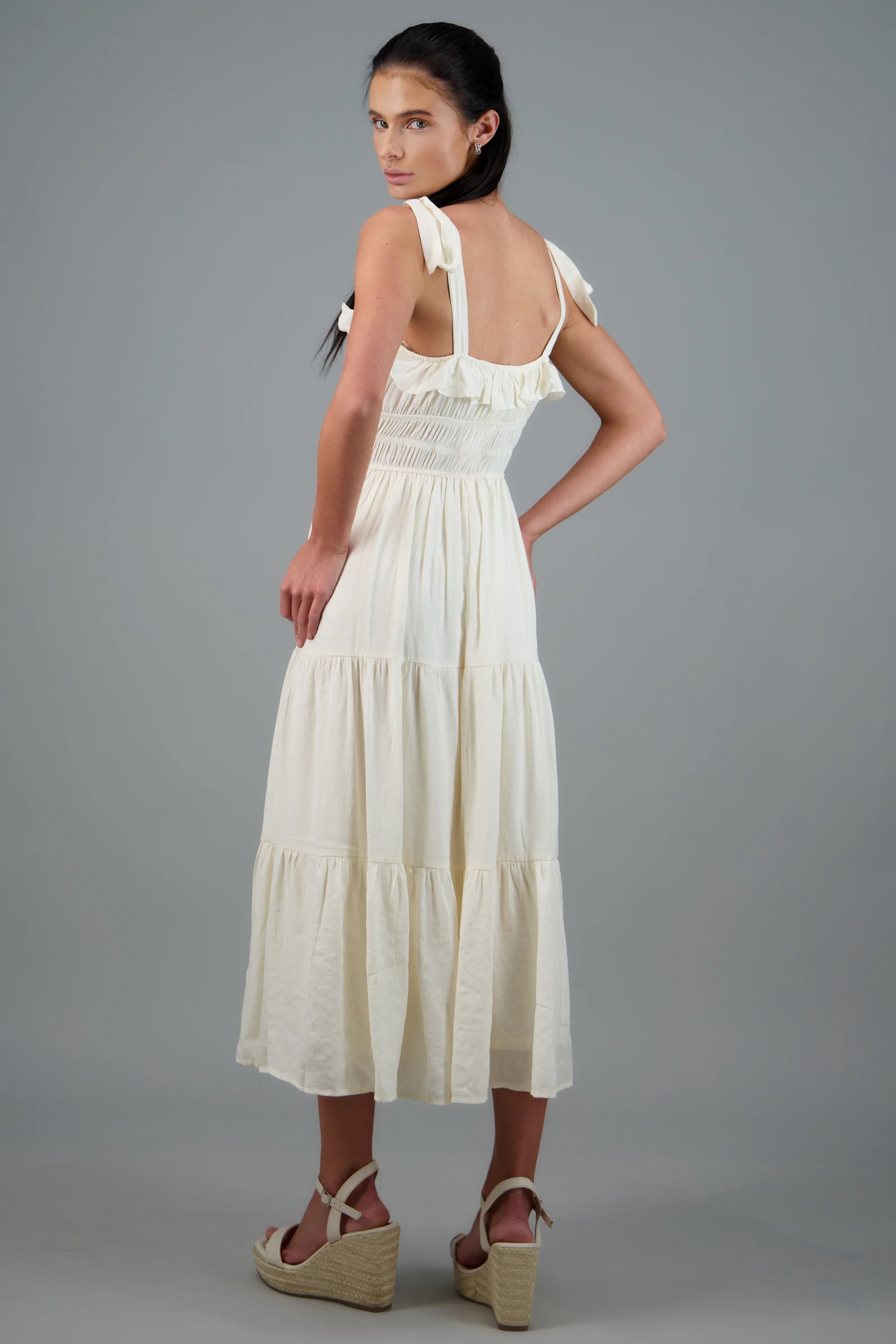 Vestido maxi liso detalle tirantes moños - Image 4