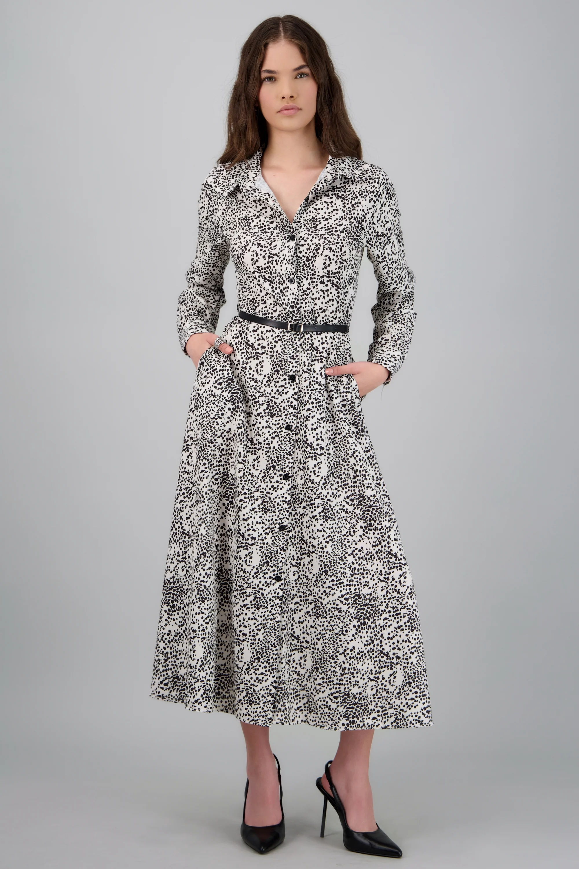 Vestido maxi manga larga estampado con cinto - Image 6
