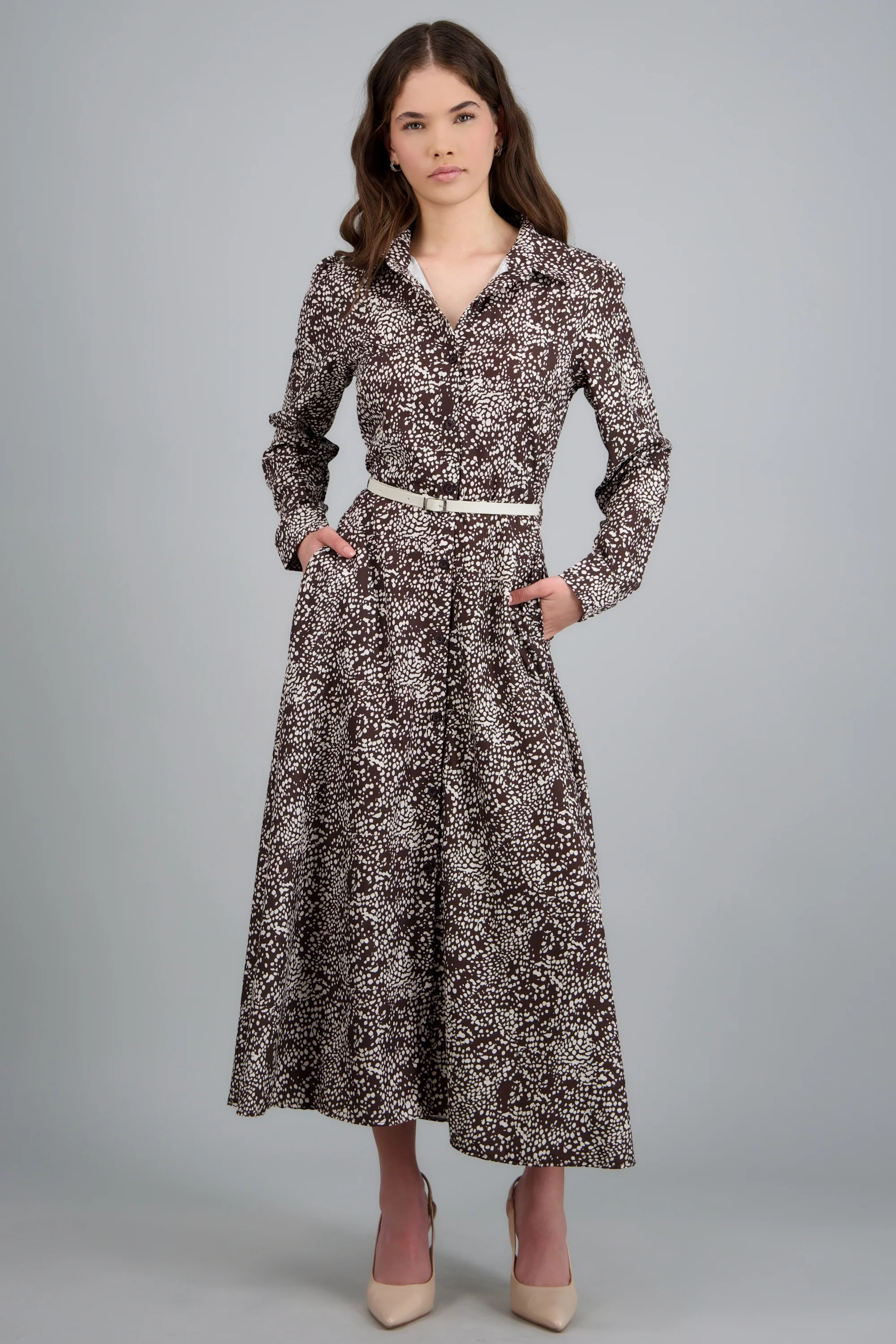 Vestido maxi manga larga estampado con cinto - Image 6