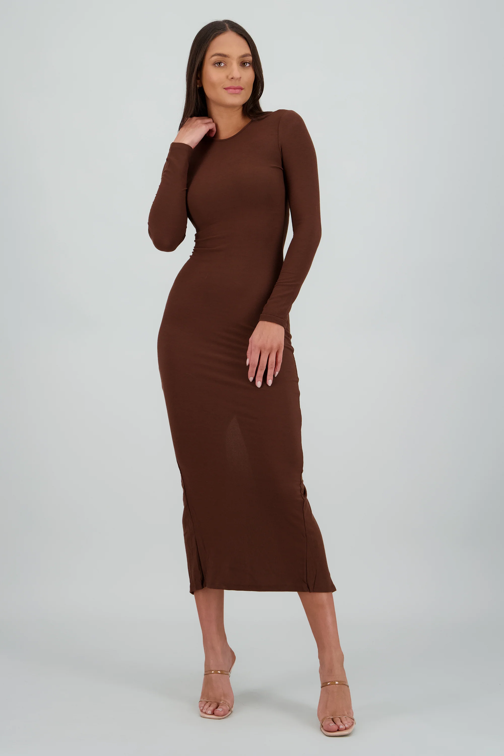 Vestido maxi manga larga liso