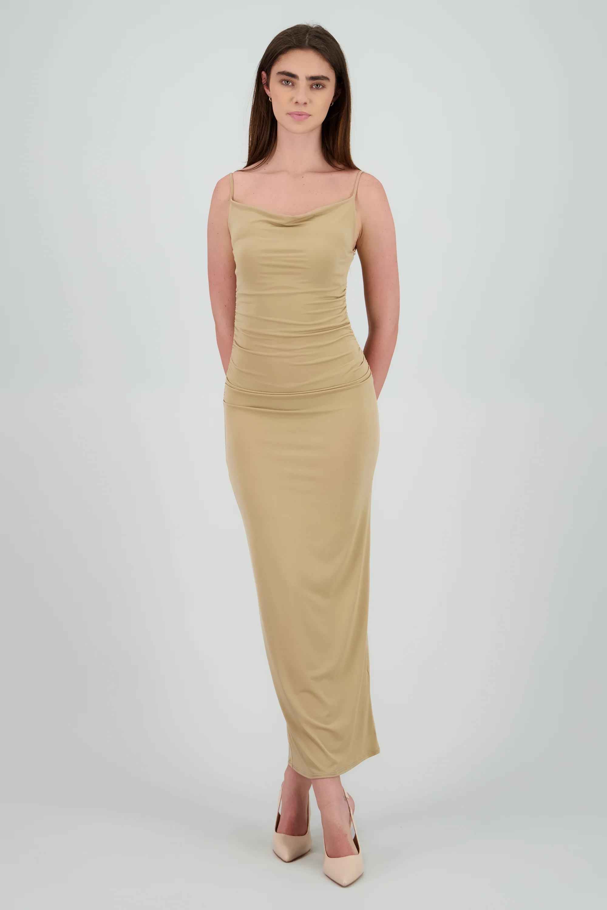 Vestido maxi mesh drapeado tirantes - Image 2