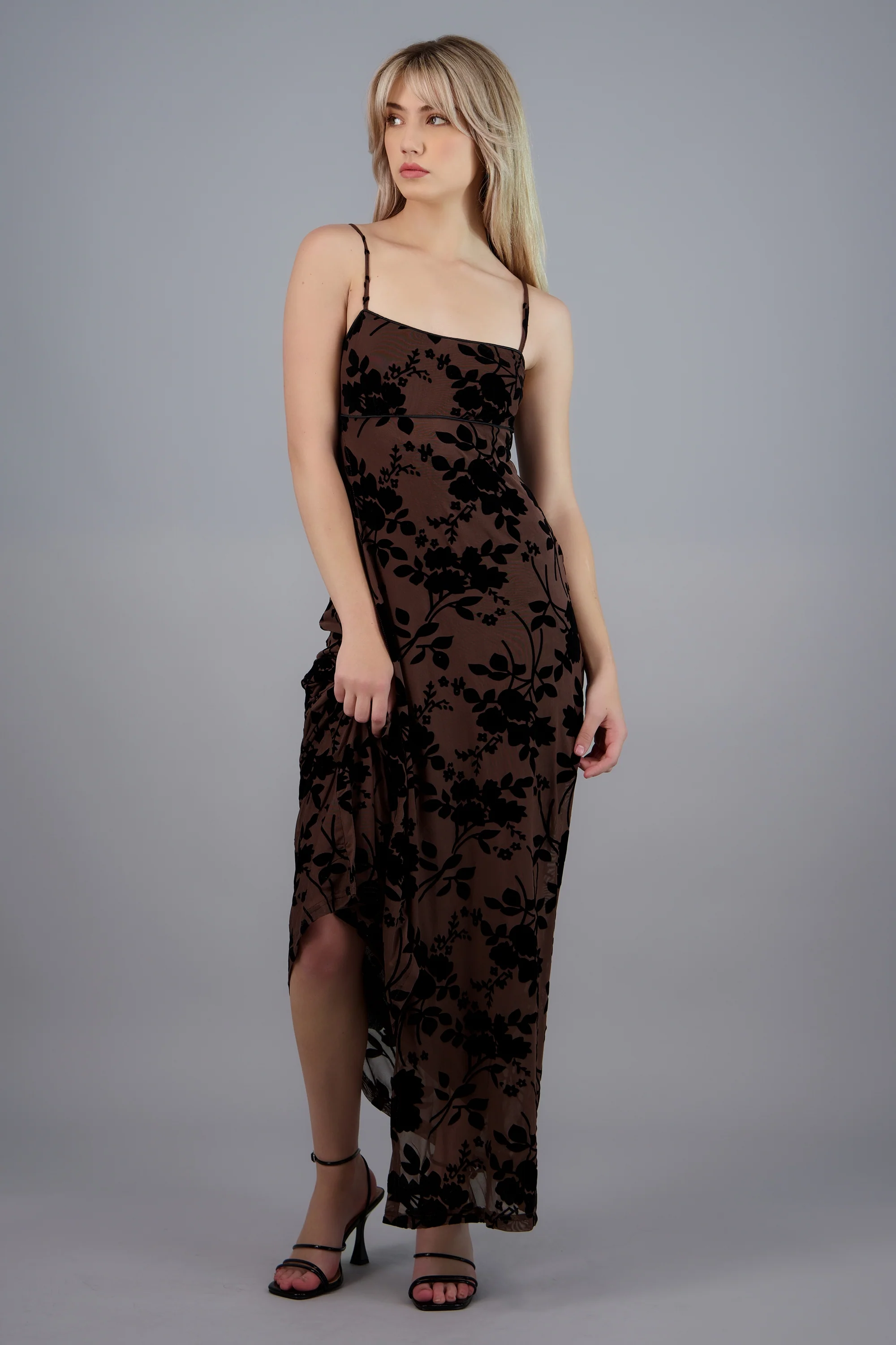 Vestido maxi mesh flok tirantes - Image 4