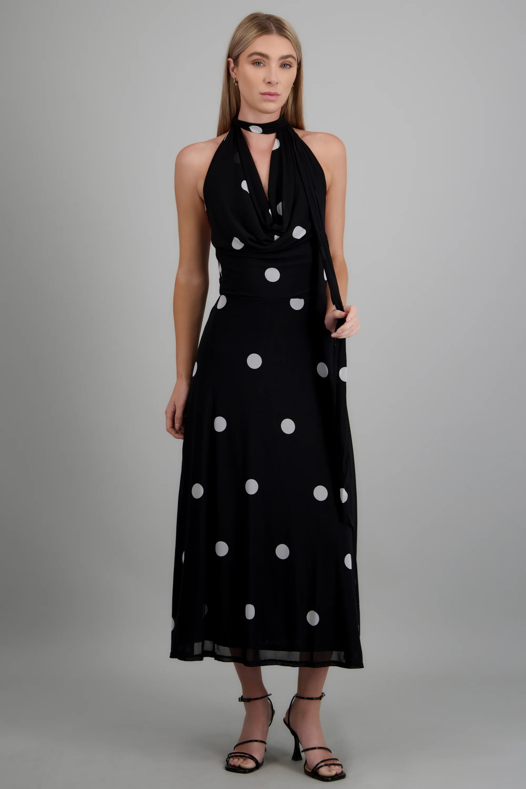 Vestido maxi mesh polka cuello halter - Image 3