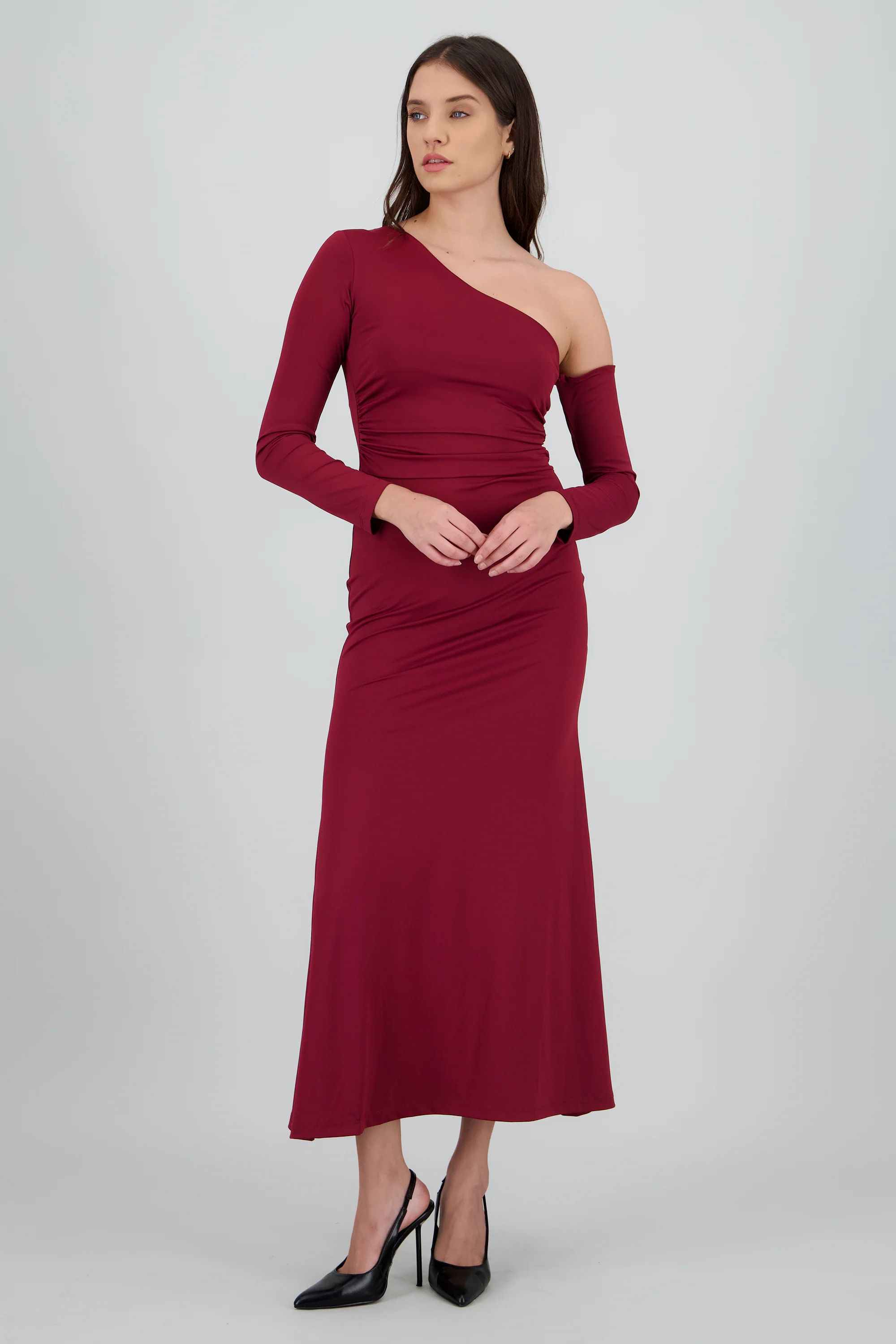 Vestido maxi one shoulder manga larga - Image 2