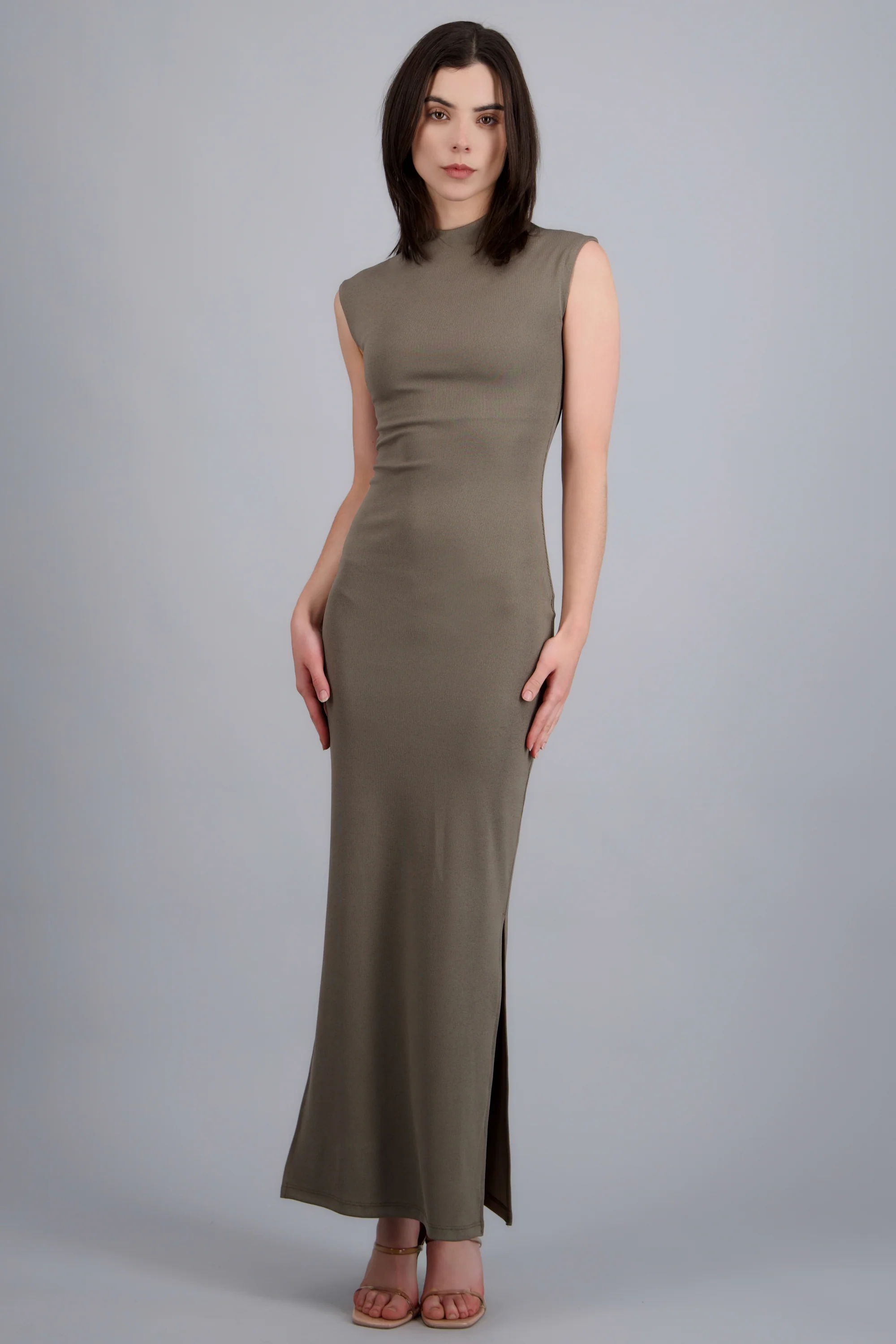 Vestido rib manga corta con abertura - Image 3