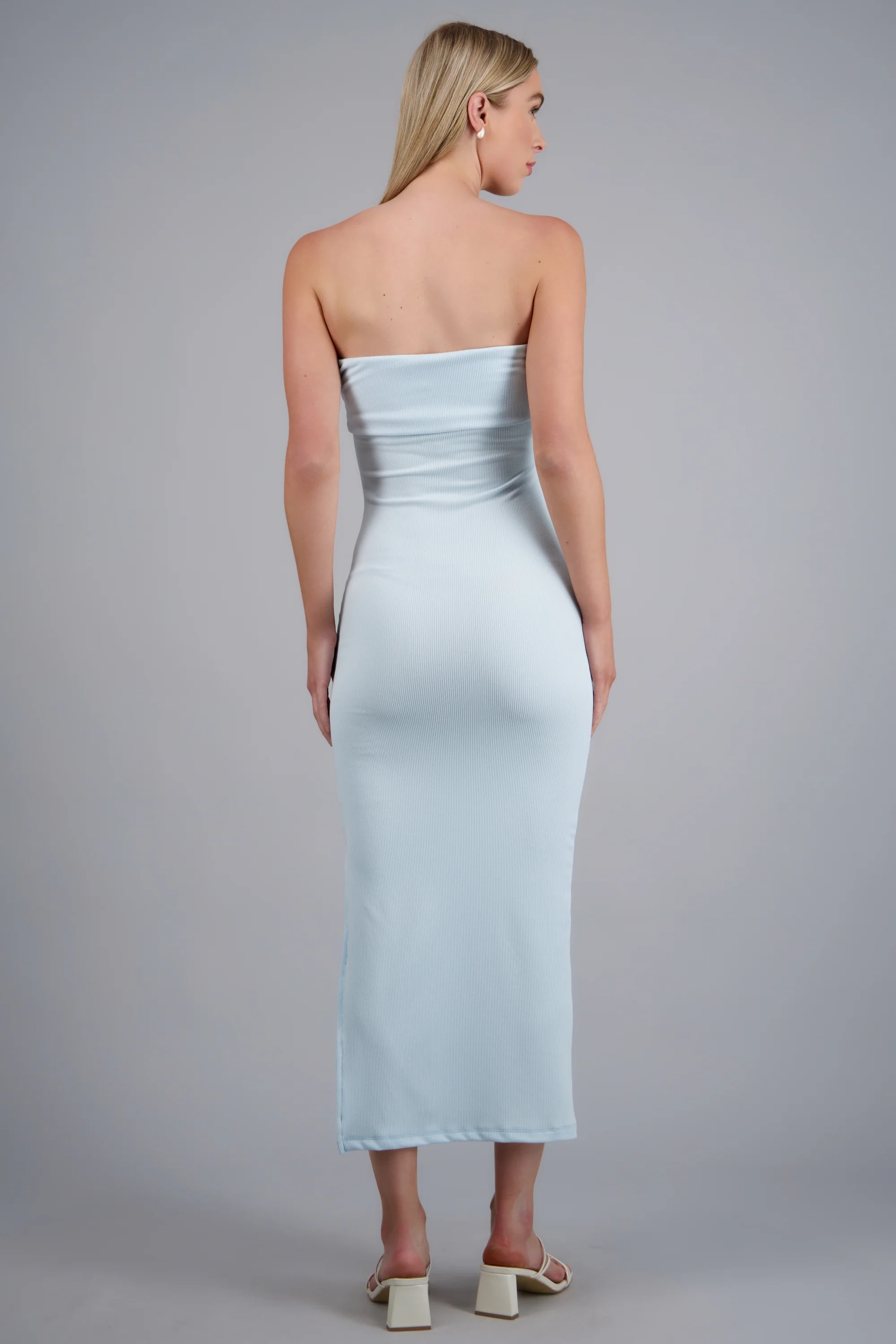 Vestido maxi rib strapples detalle doblez - Image 4