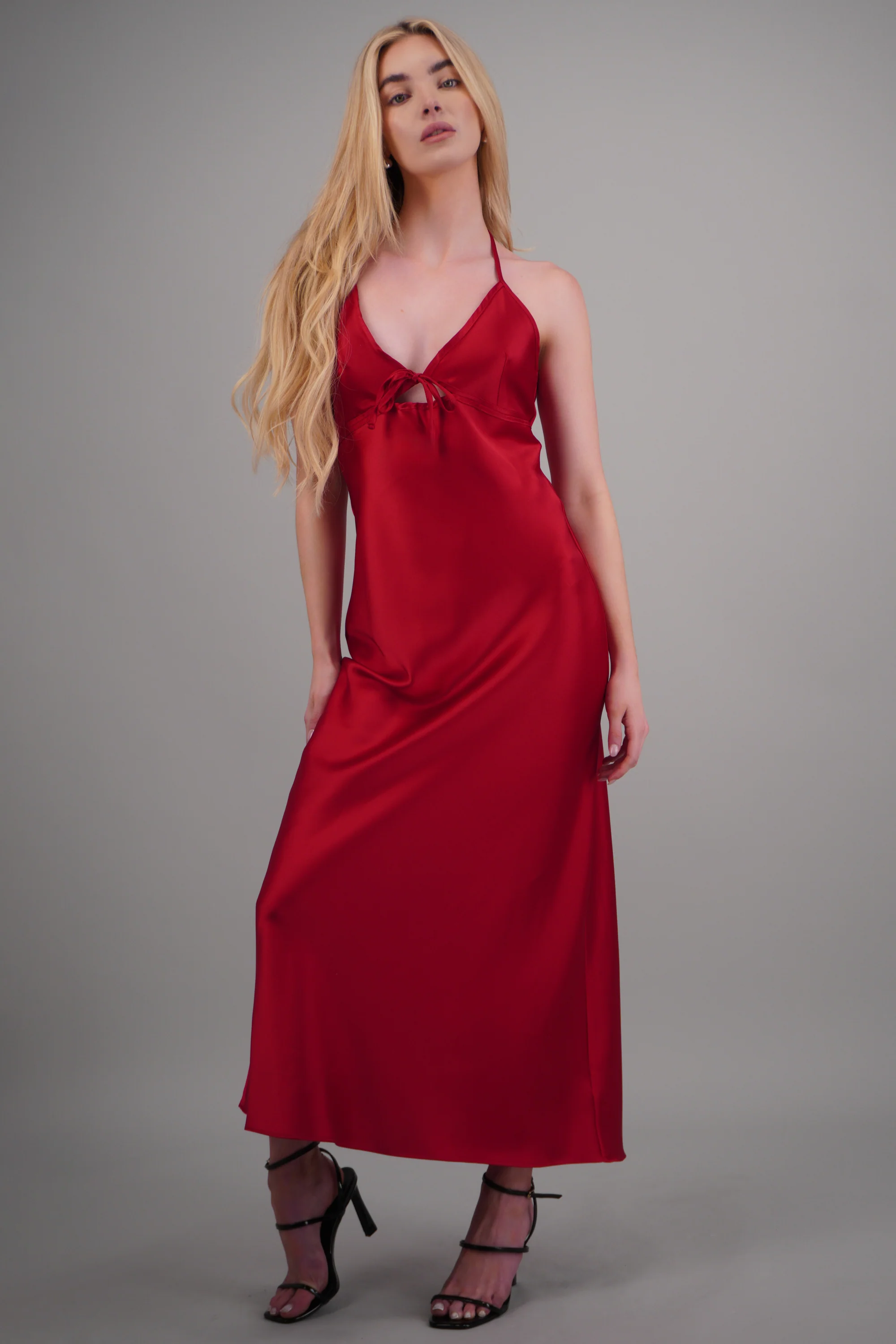 Vestido maxi satin amarre escote - Image 3